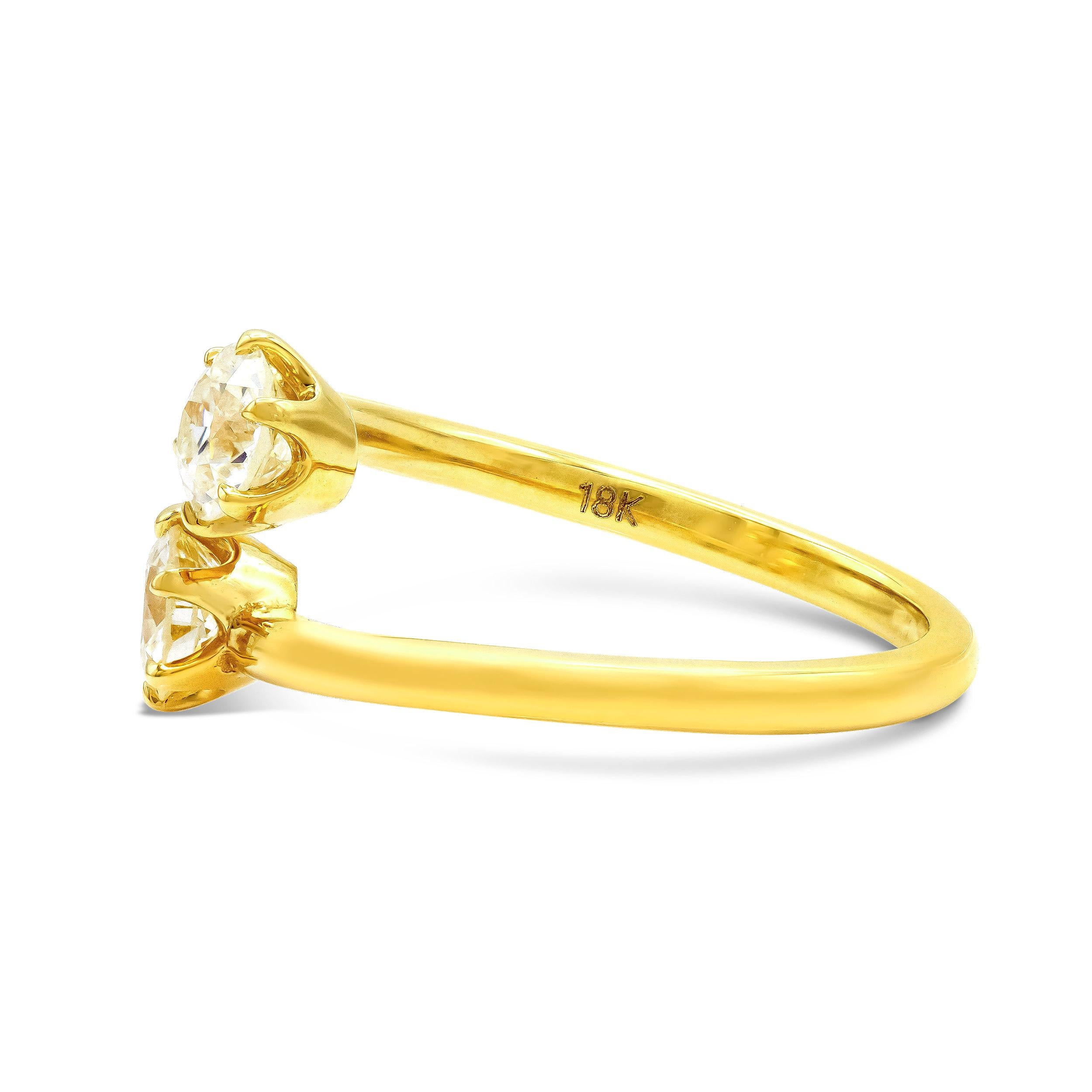 Old European Cut REVIVE GIA Certified 1.00 Ctw. Diamond Bypass Ring in 18k Yellow Gold For Sale