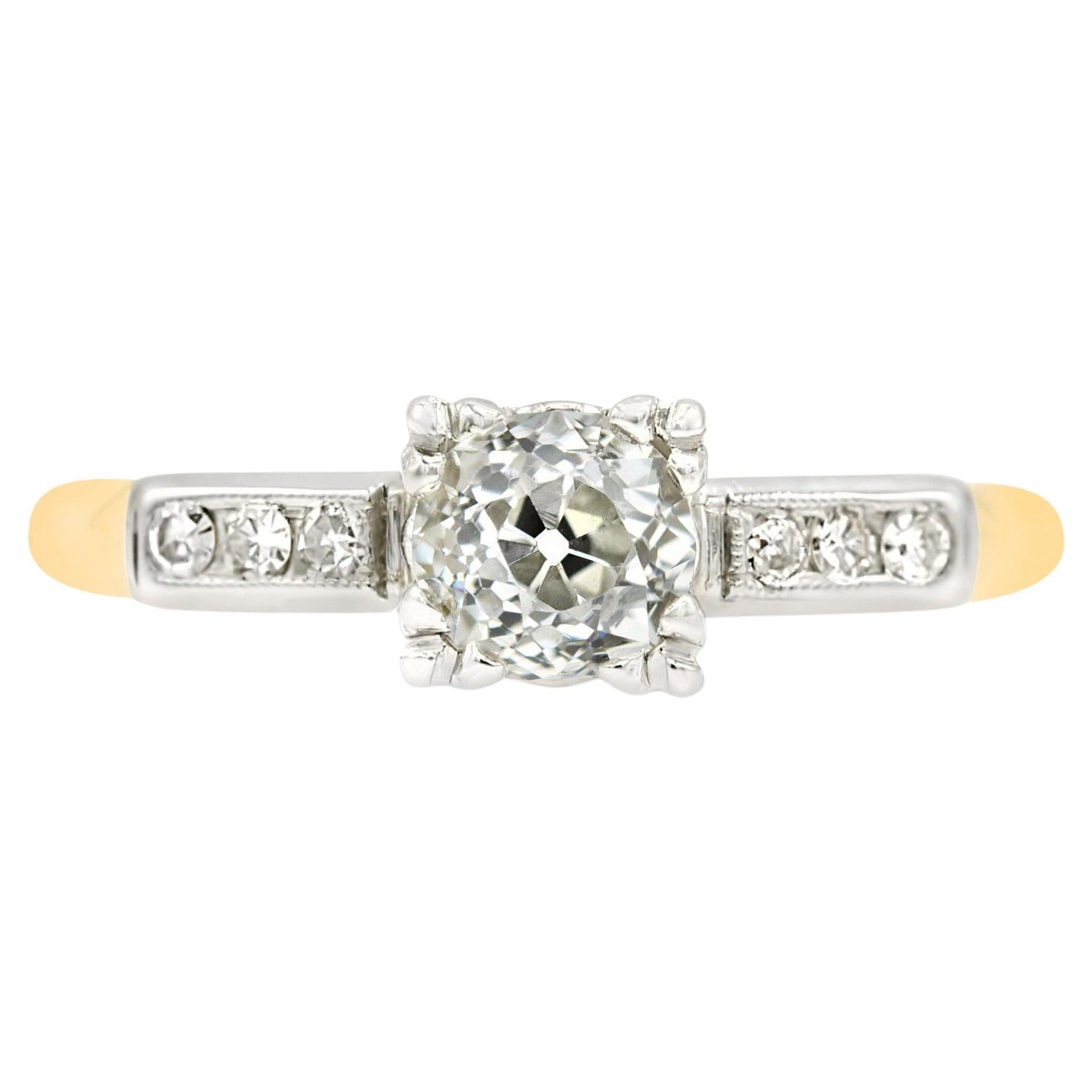 Revive GIA Certified Art Deco 0.51 Ct. Diamond Two-Tone Engagement Ring J SI1