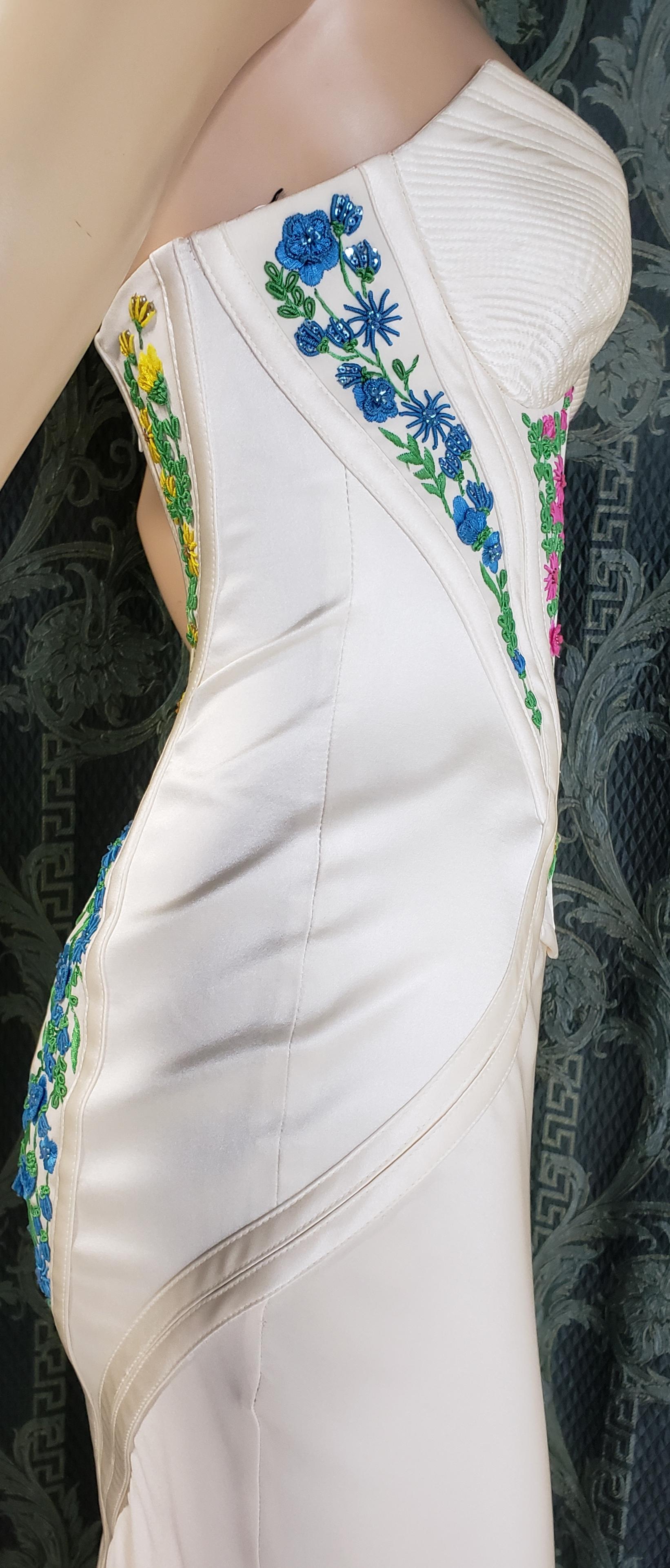 Revived from Gianni Versace archive! EMBROIDERED CORSET SILK LONG DRESS IT 38 3