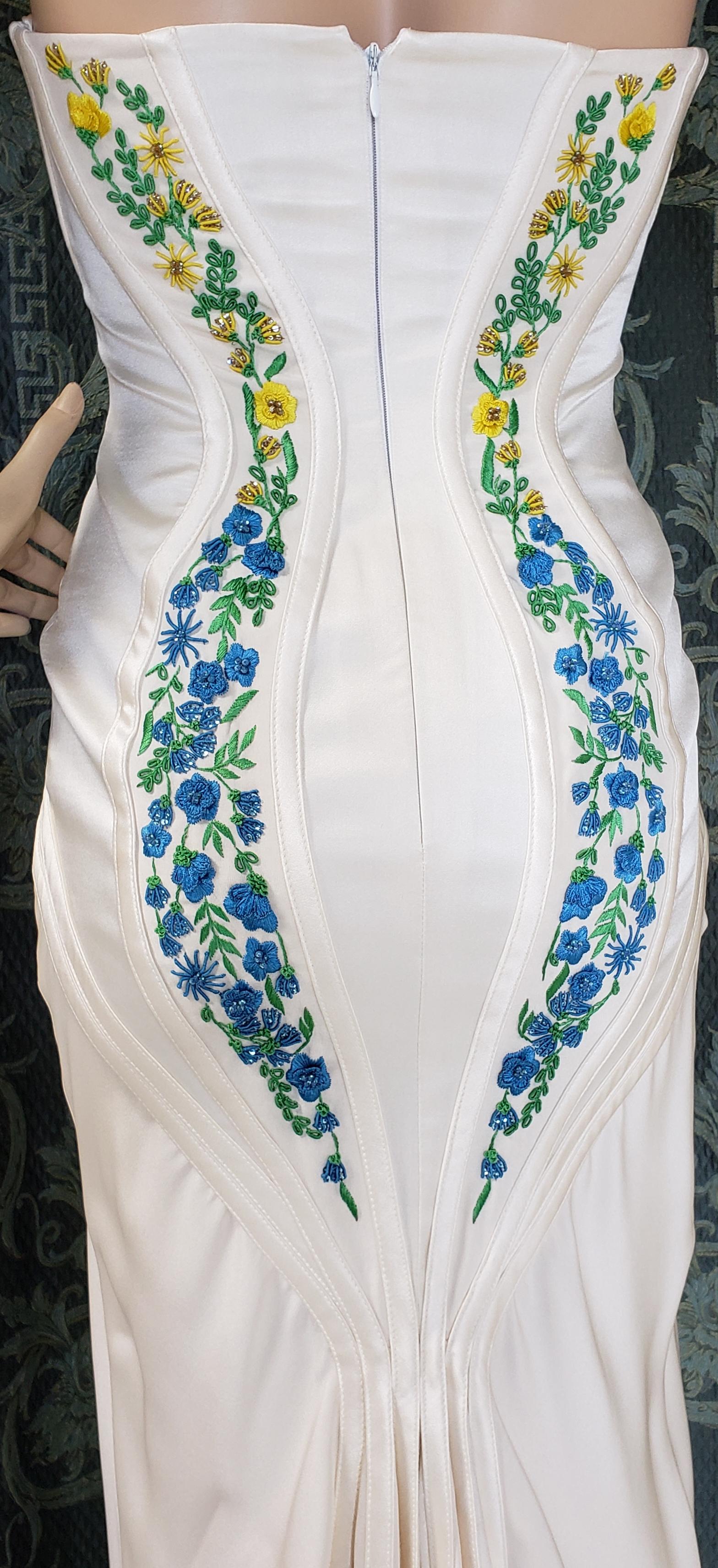 Revived from Gianni Versace archive! EMBROIDERED CORSET SILK LONG DRESS IT 38 4