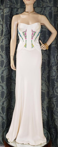 Revived from Gianni Versace archive! EMBROIDERED CORSET SILK LONG DRESS IT 38