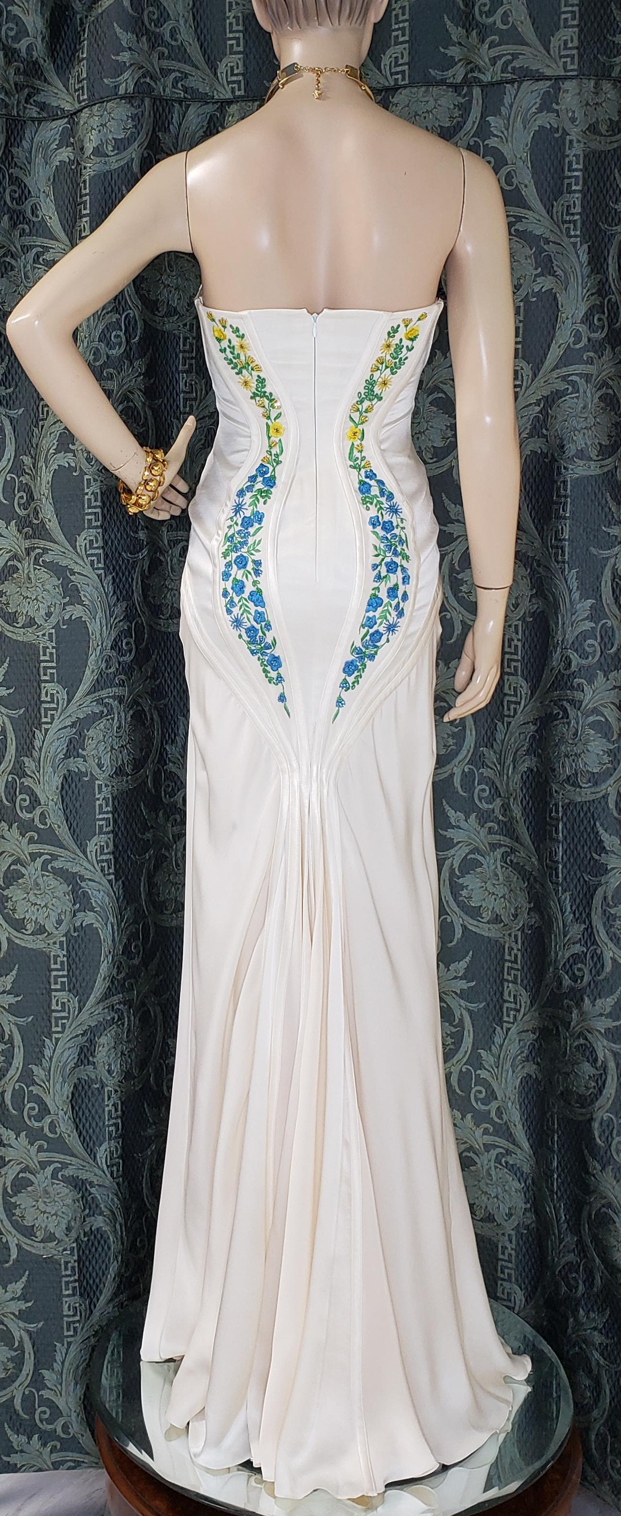 Beige Revived from Gianni Versace archive! EMBROIDERED CORSET SILK LONG DRESS IT 38