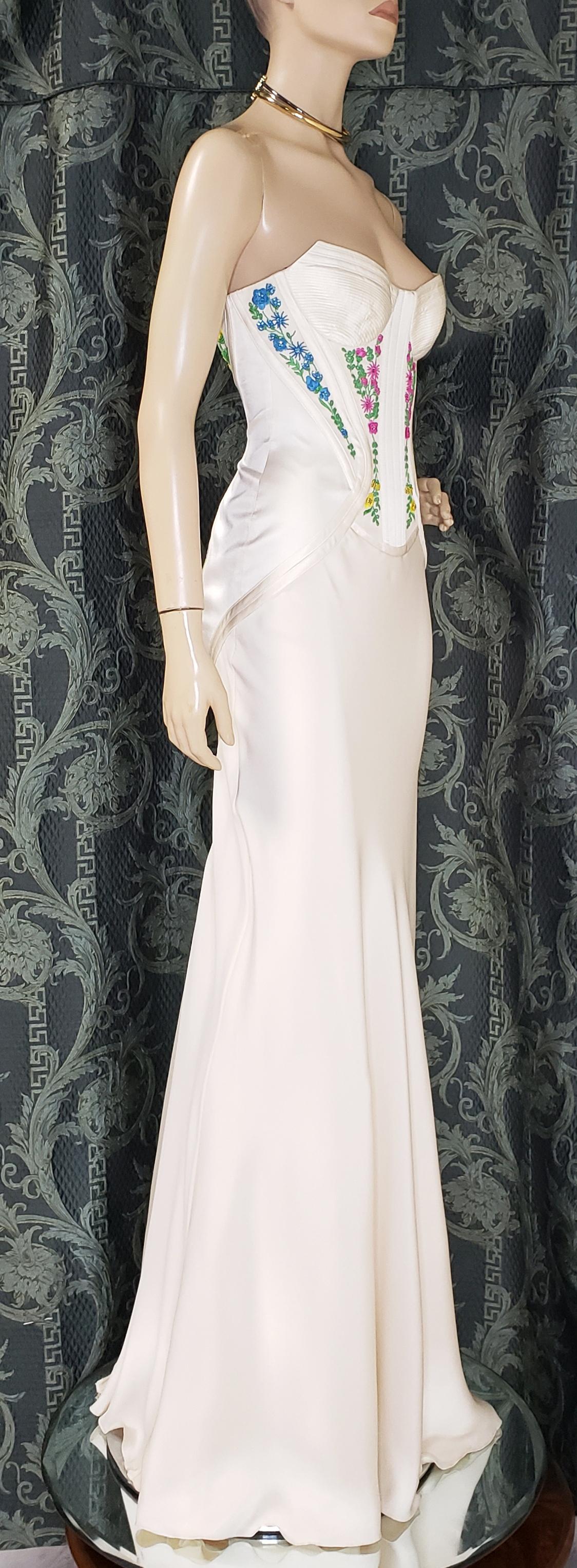 Revived from Gianni Versace archive! EMBROIDERED CORSET SILK LONG DRESS IT 38 1