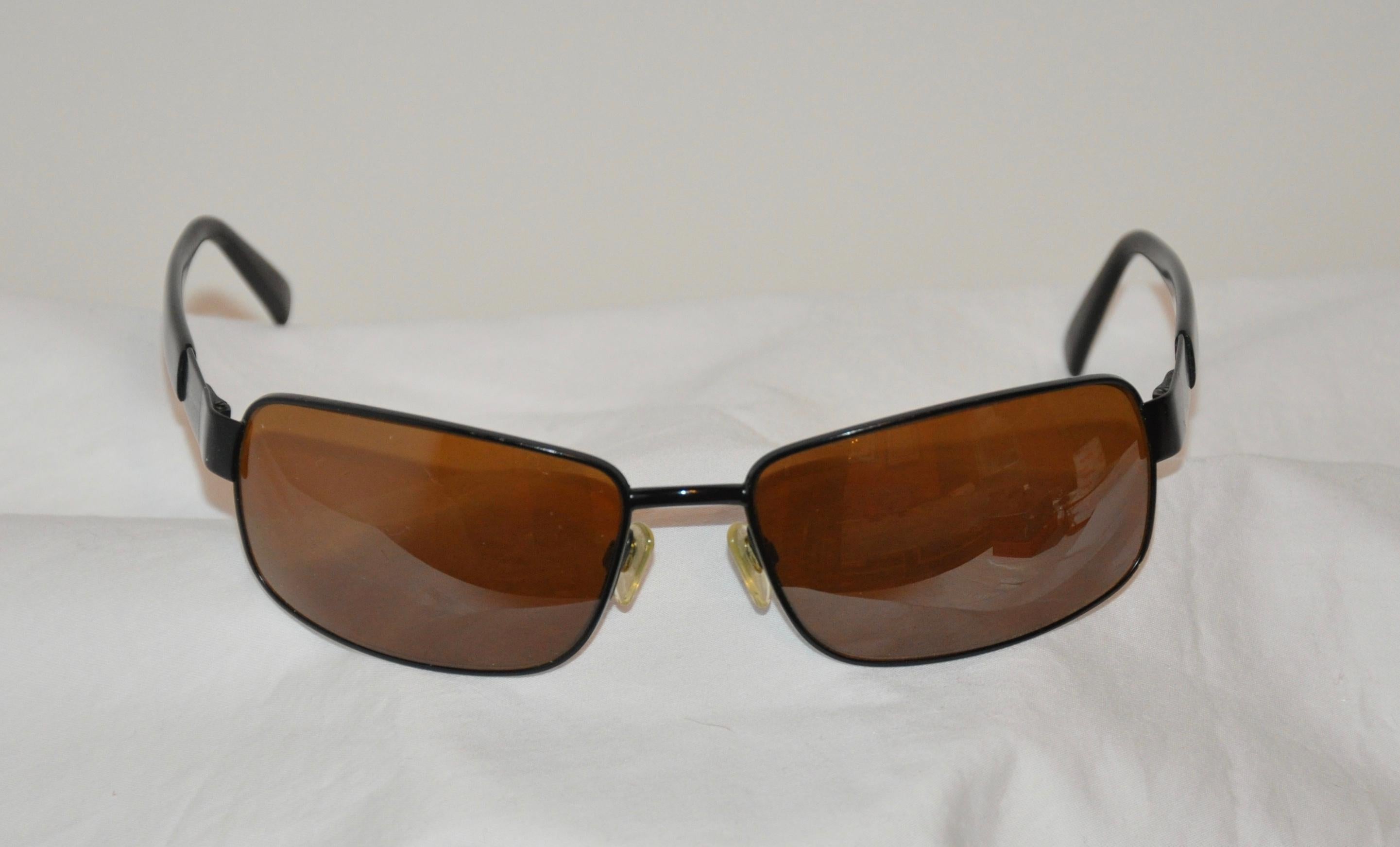 Brown Revo Black Curved-Style Black Metal with Black Lucite Arms Sunglasses