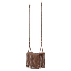 "Revoar" Hanging Swing Chair in Natural Leather Handmade in Caramel