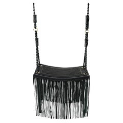 “Revoar” Indoor Hanging Swing Chair, Hand-Braided Leather with Fringes, Black