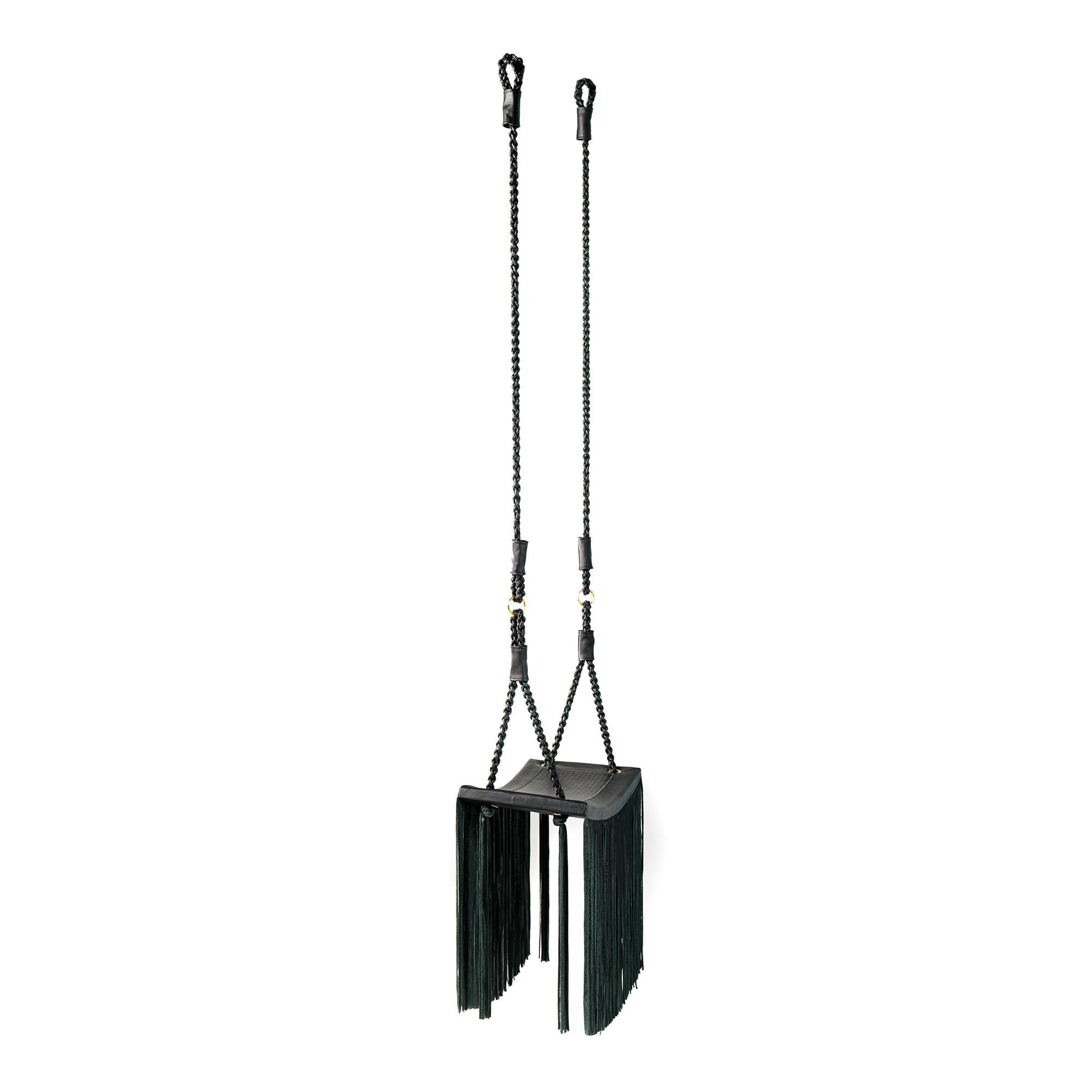 Hänge-Schwingstuhl „Revoar“ aus natürlichem Leder, handgefertigt in Schwarz im Angebot 2