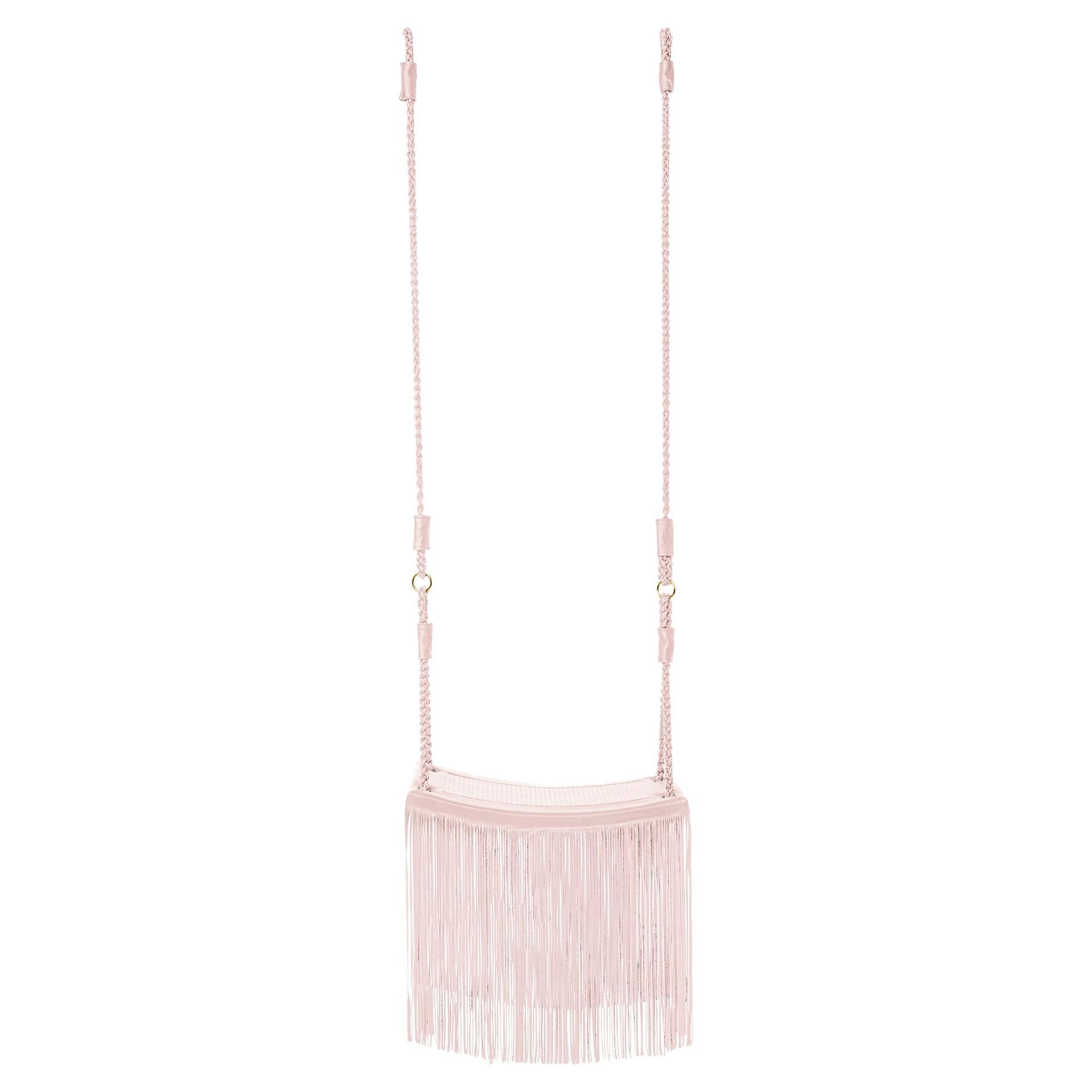 Revoar Hanging Swing Chair Natural Leather Indoor 21st Century Light Pink Color
