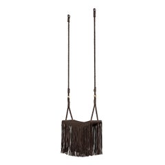 "Revoar" Swing Hanging Chair with Fringes in Natural Leather Coffee Color
