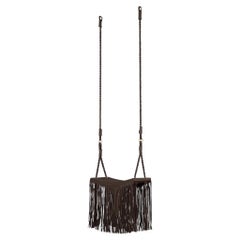 “Revoar” Indoor Hanging Swing Chair, Hand-Braided Leather with Fringes, Coffee