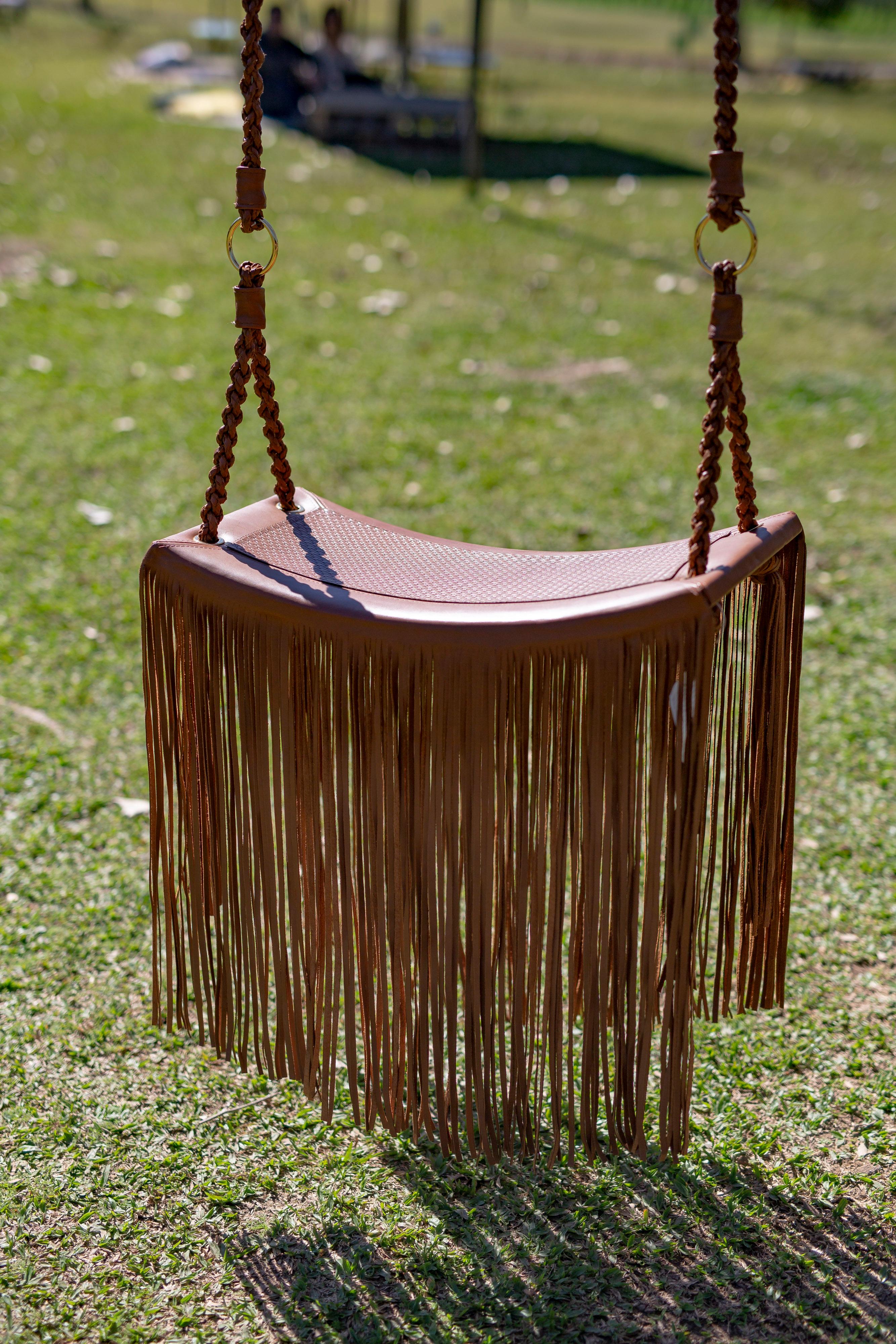 Hand-Crafted Revoar Swing in Caramel Leather, Modern Style by Marta Manente For Sale