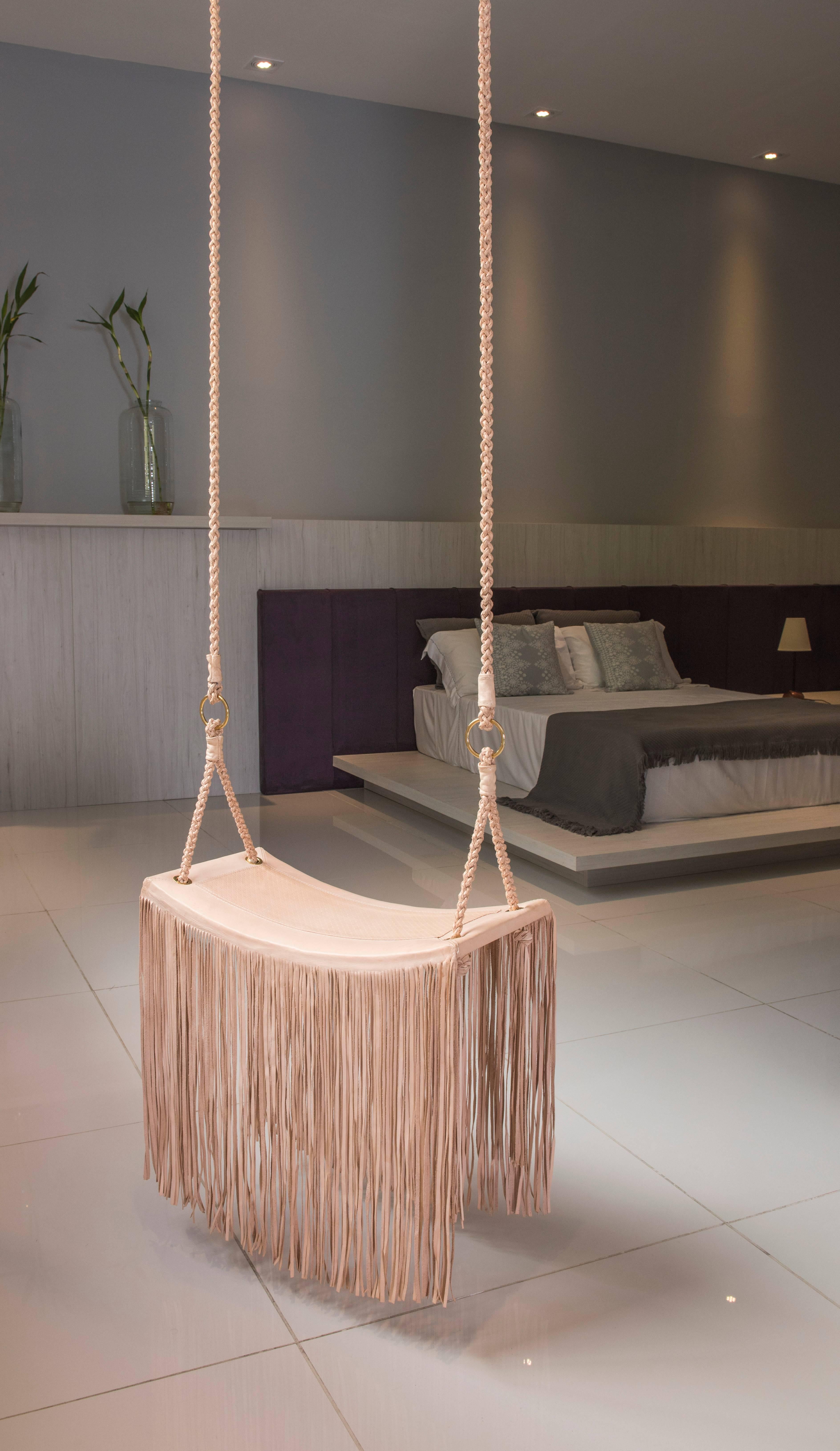 Hand-Crafted Revoar Swing in Natural Leather, Modern Style by Marta Manente For Sale