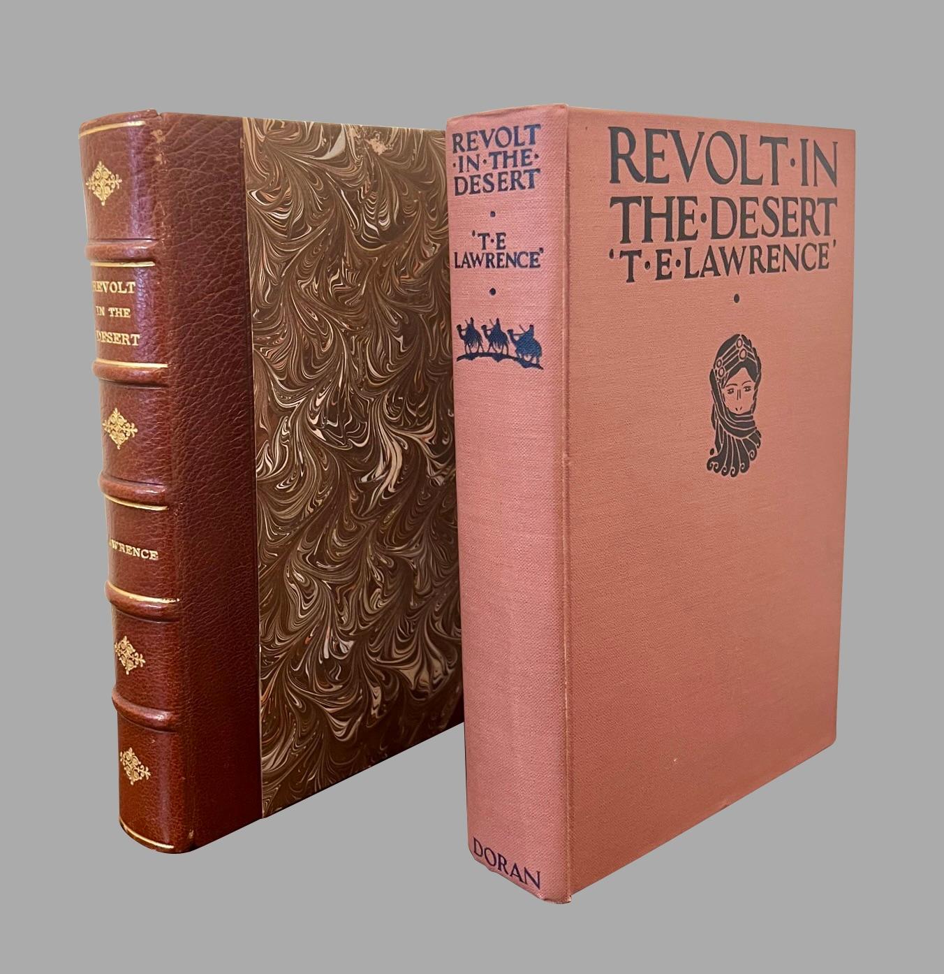 Revolt in the Desert by T.E. Lawrence, Published Jonathan Cape, Thirty Bedford Square, London, 1927

First English edition rebound in 3/4 brown leather with marbled boards, gilt-tooled spine with five raised bands and embossed decoration in very