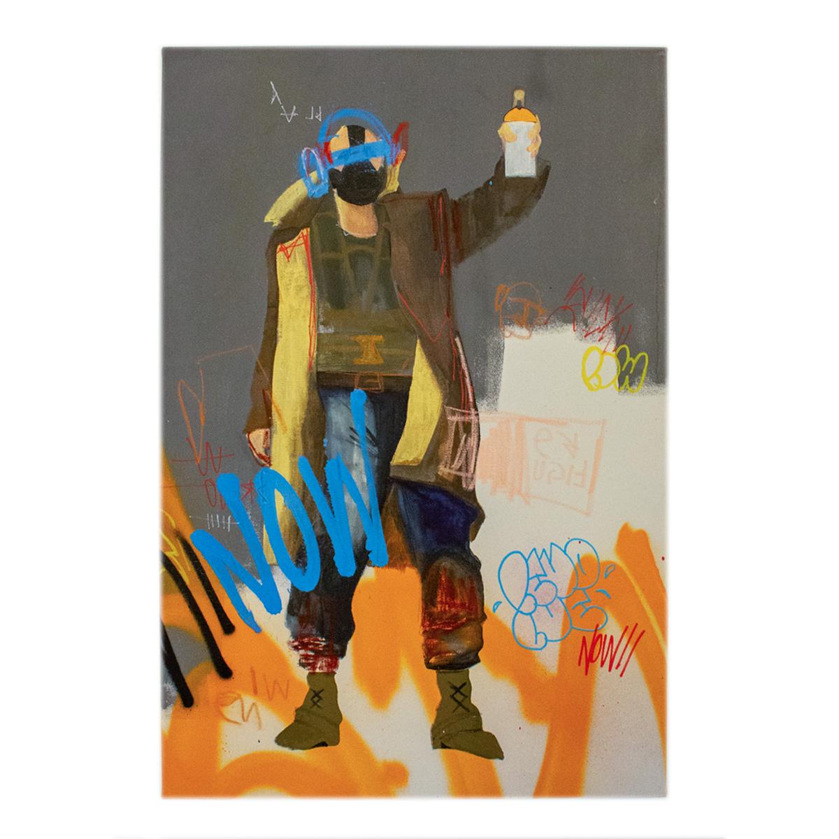 Bane popart pittura spray figurativa acrilica street art contemporanea pop - Mixed Media Art di Revolue