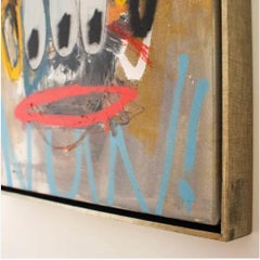 figurative spray and acrylic on canvas, street art pop art gold red and yellow