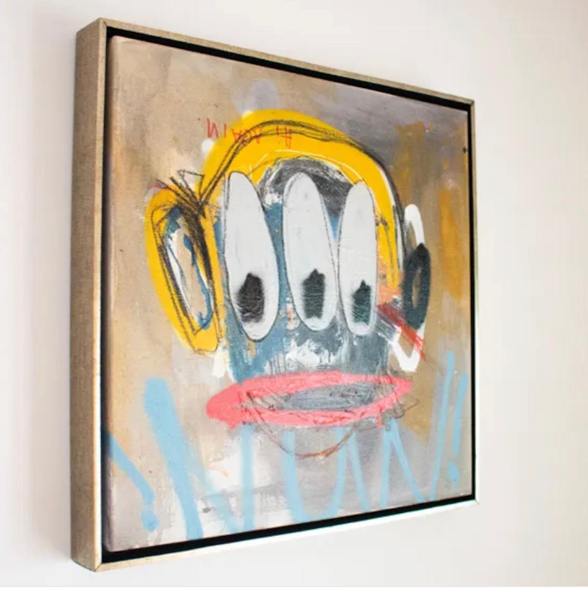 figurativo spray y acrílico sobre lienzo, street art pop art oro rojo y amarillo en venta 1