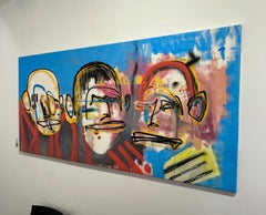 "Weekend" red, street art graffiti,  mixed media on canvas contemporary, pop art