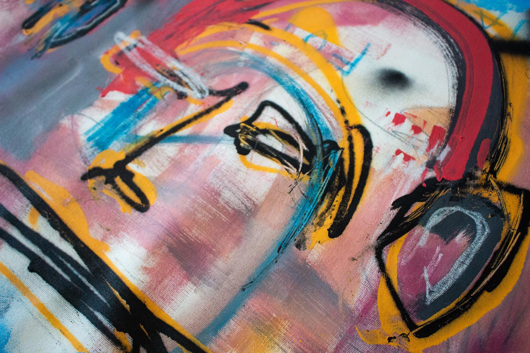 „Weekend“ rotes, Straßenkunst-Graffiti,  Mischtechnik auf Leinwand Contemporary, Pop Art im Angebot 1