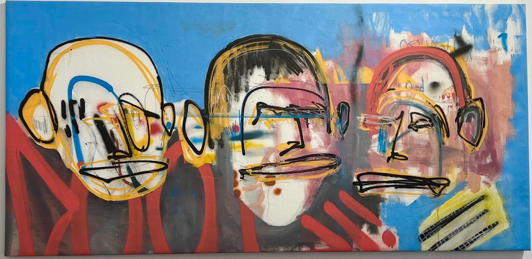 Revolue Figurative Painting – „Weekend“ rotes, Straßenkunst-Graffiti,  Mischtechnik auf Leinwand Contemporary, Pop Art