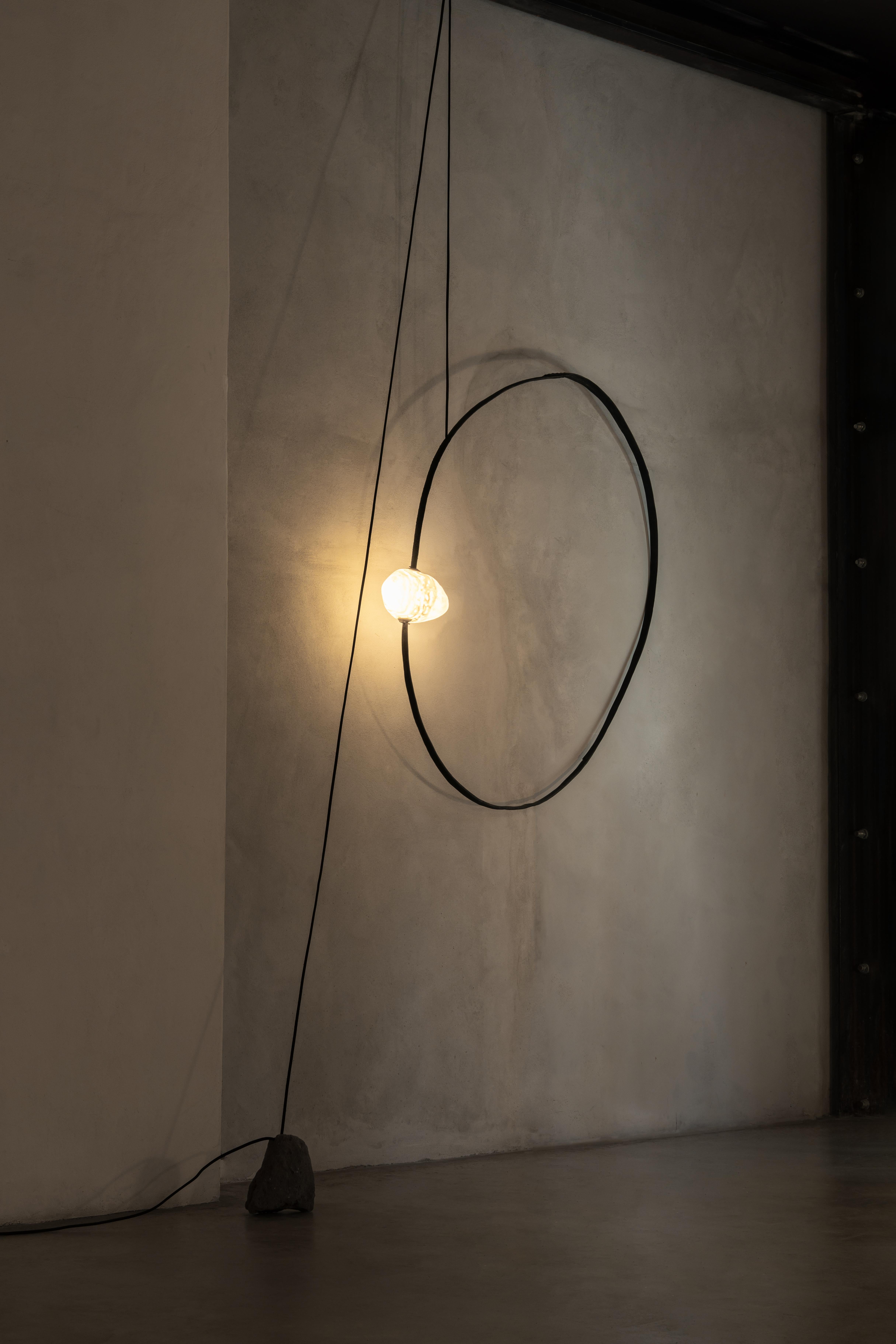 Revolution Wall Lamp by Jérôme Pereira
Dimensions: D 20 x W 160 x H 160 cm
Materials: Beech, blown glass.

All our lamps can be wired according to each country. If sold to the USA it will be wired for the USA for instance.

Jérôme Pereira creates