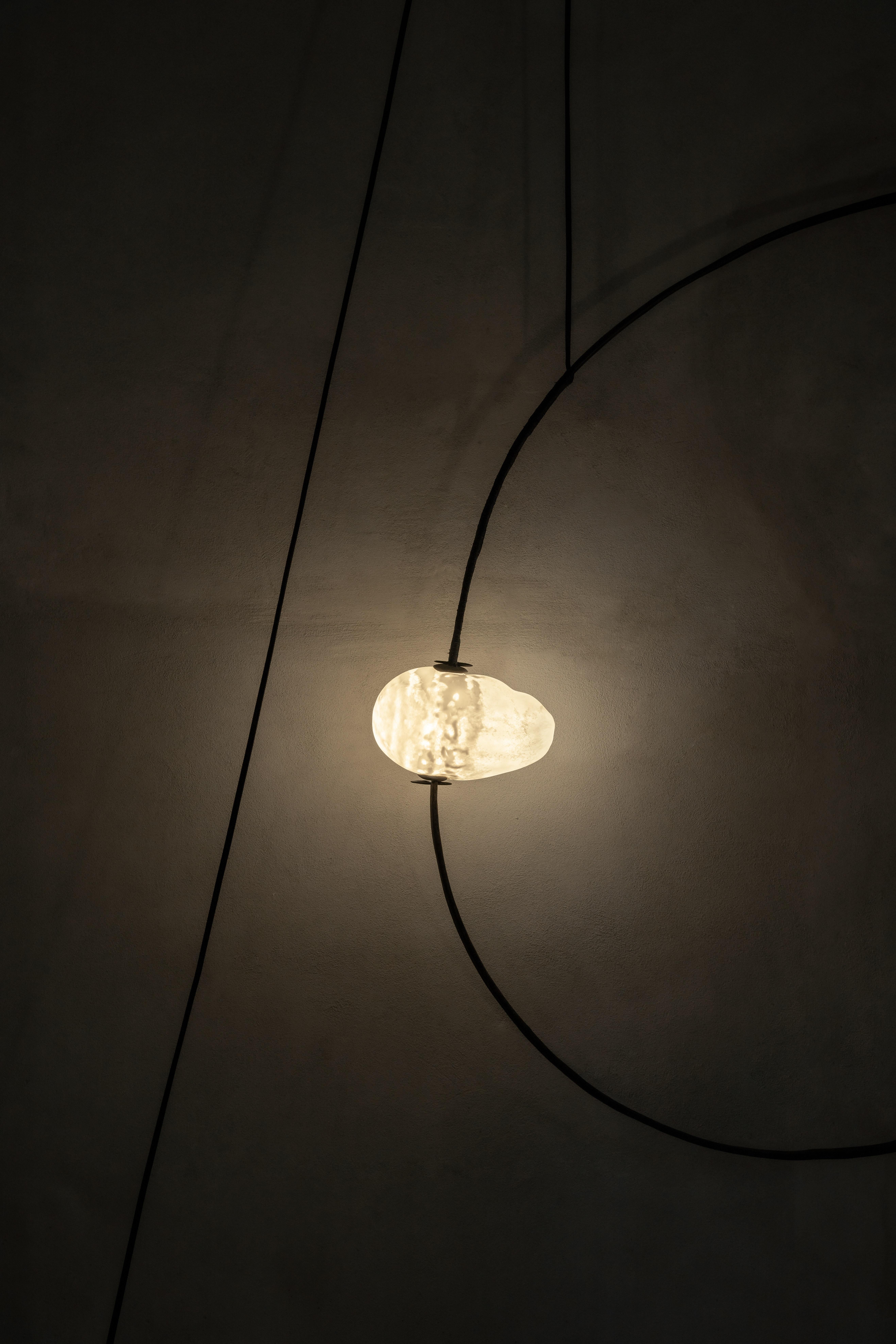 Organic Modern Hand-Blown Glass with Wood Frame Organic Wall Light by Jérôme Pereira For Sale
