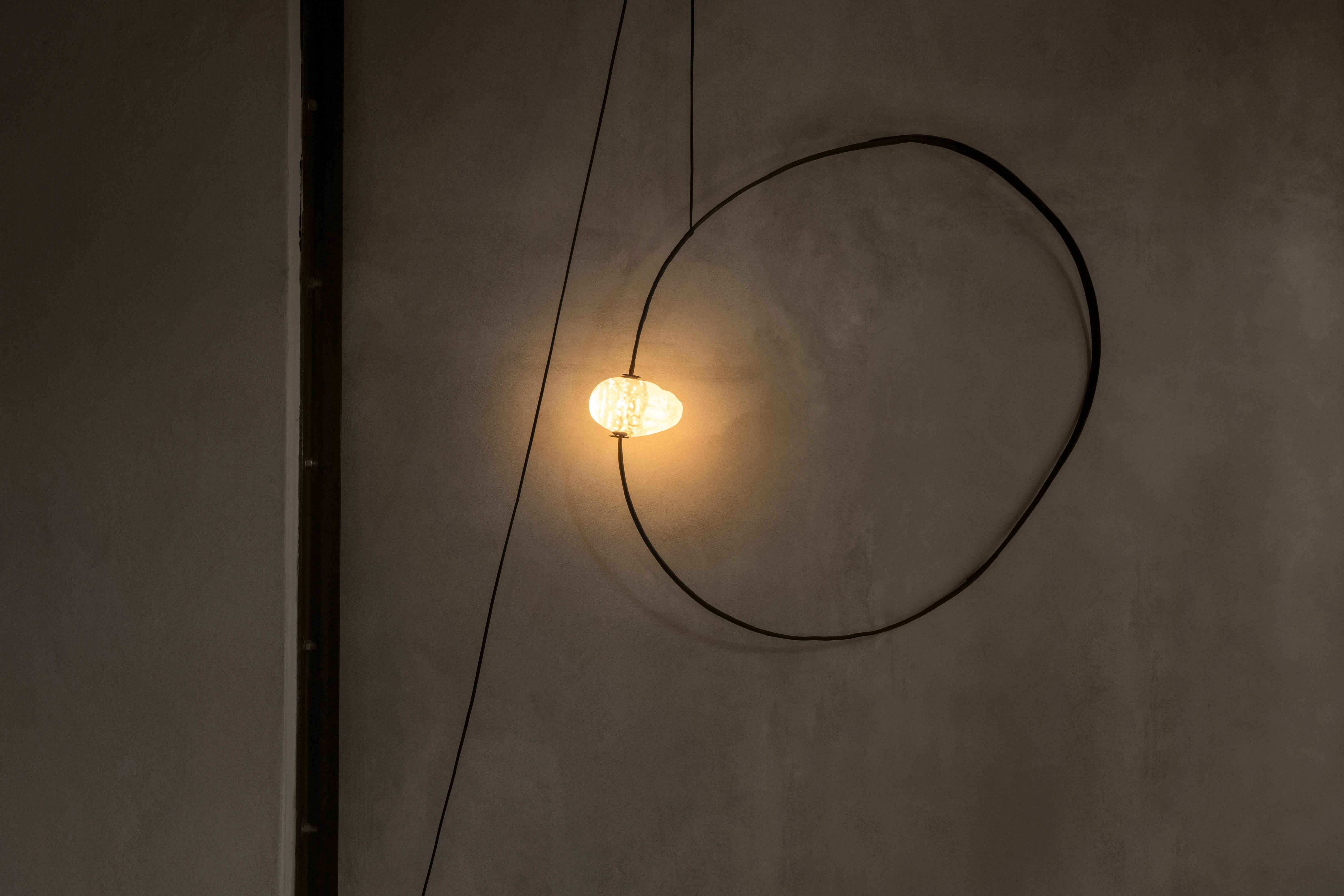 French Hand-Blown Glass with Wood Frame Organic Wall Light by Jérôme Pereira For Sale