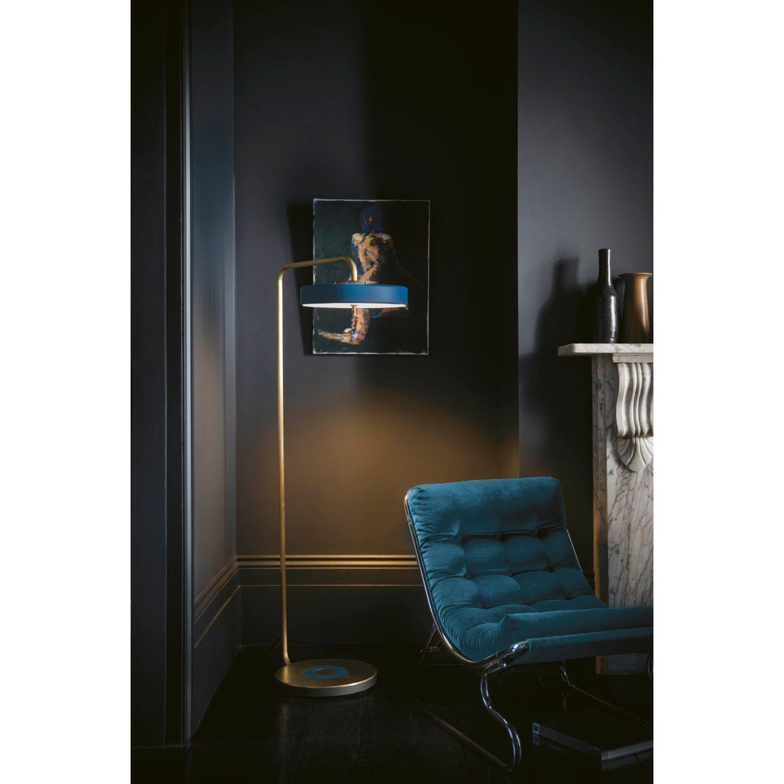 Modern Revolve Floor Lamp, Brushed Brass, Blue by Bert Frank For Sale
