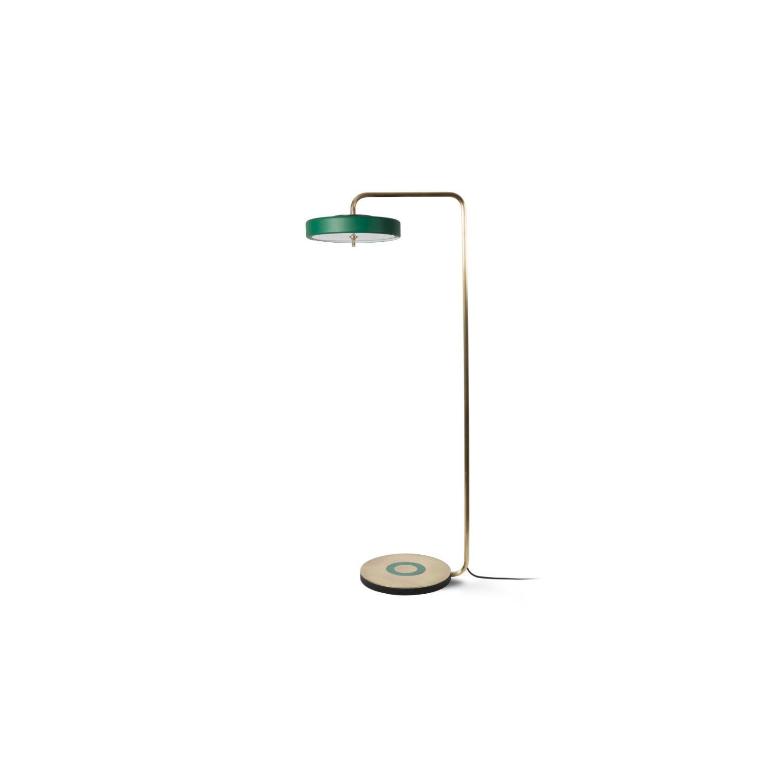 Revolve floor lamp - brushed brass - green by Bert Frank
Dimensions: 130 x 35.4 x 9.3 cm
Materials: Brass, steel

Also available in polished brass
When Adam Yeats and Robbie Llewellyn founded Bert Frank in 2013 it was a meeting of minds and the