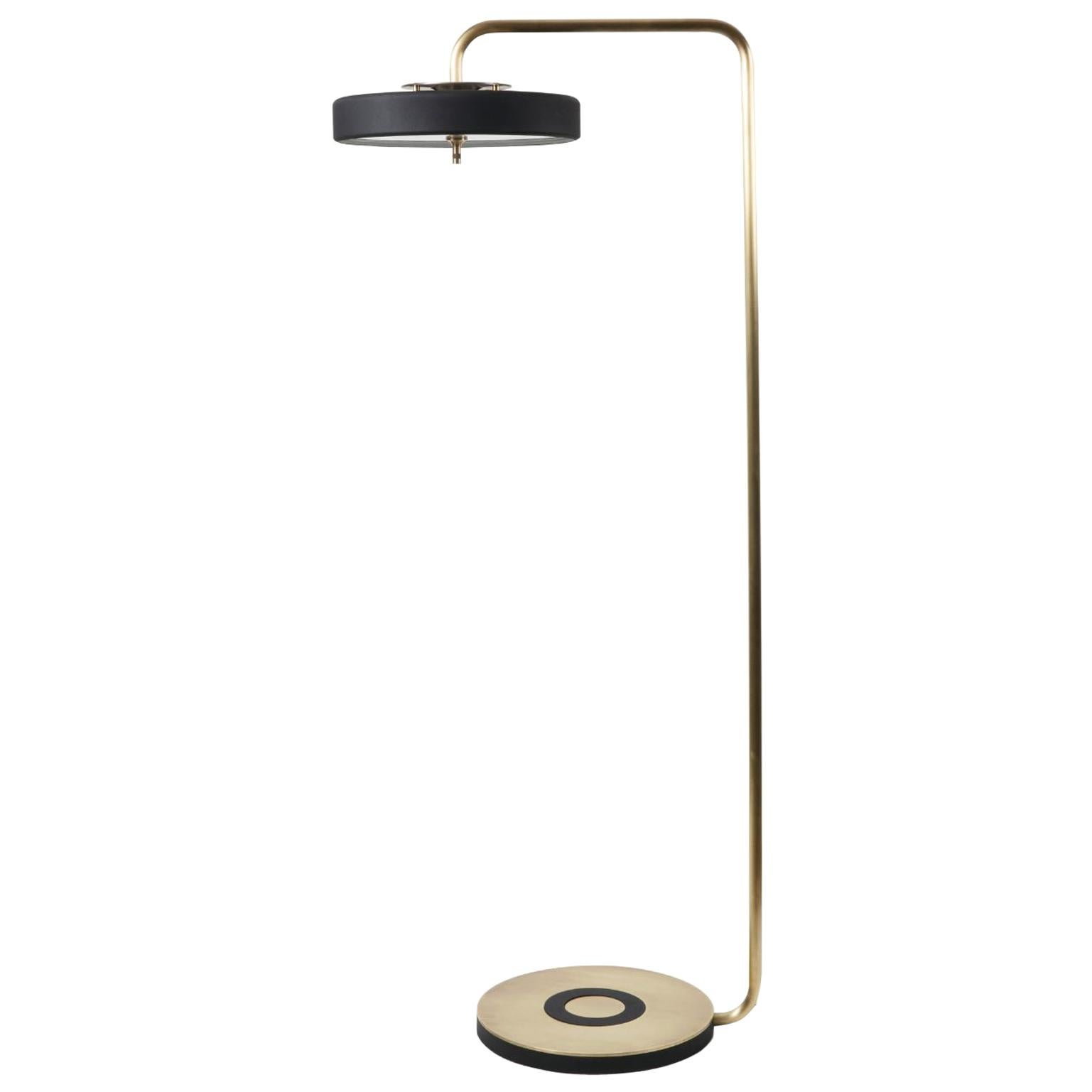 Revolve Floor Lamp, Polished Brass, Black by Bert Frank