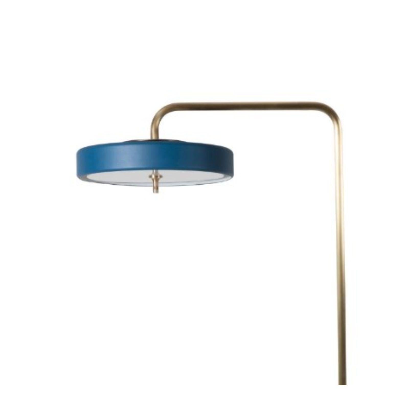 British Revolve Floor Lamp, Polished Brass, Blue by Bert Frank