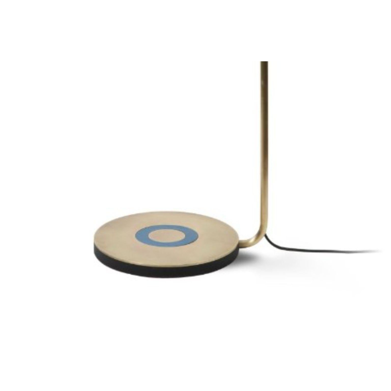 Revolve Floor Lamp, Polished Brass, Blue by Bert Frank In New Condition In Geneve, CH