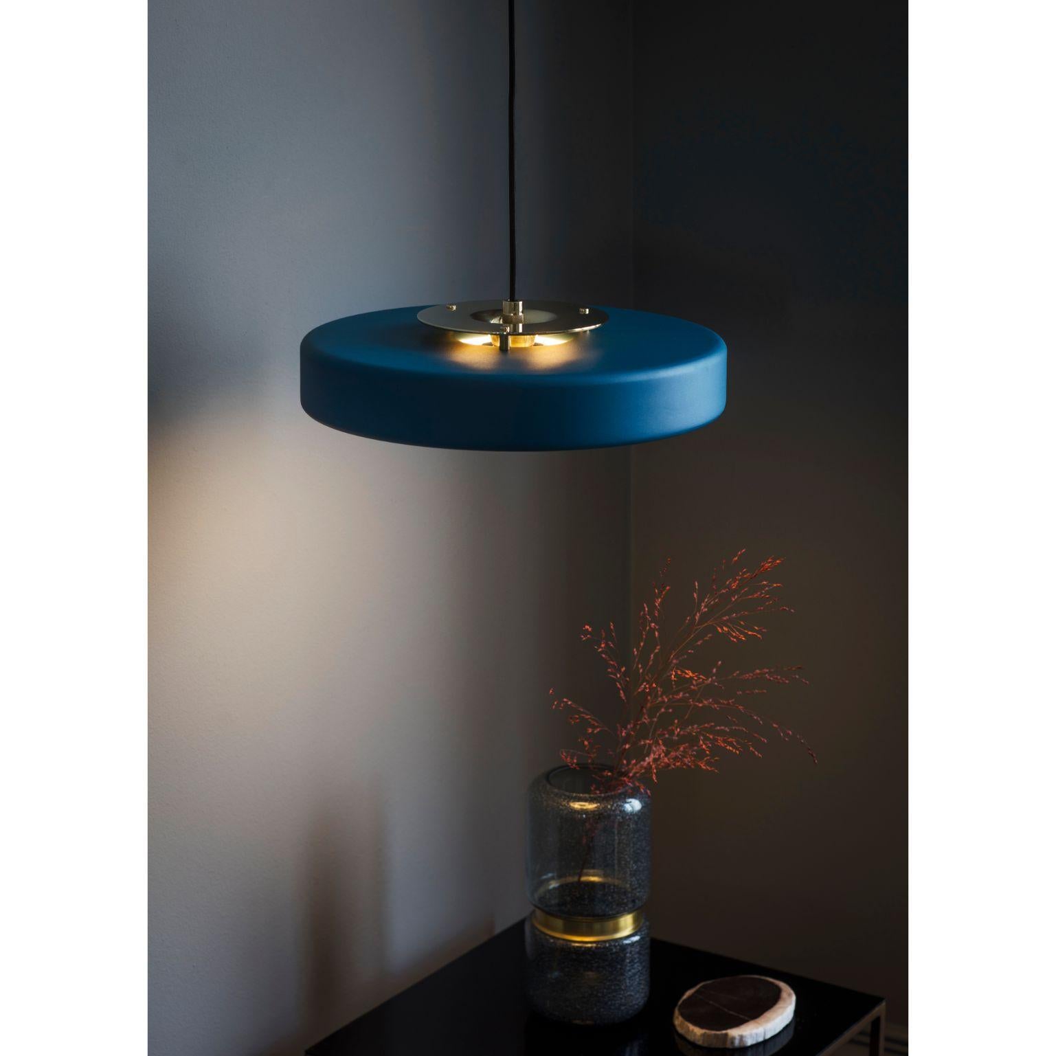 Revolve Pendant Light, Brushed Brass, Blue by Bert Frank In New Condition For Sale In Geneve, CH
