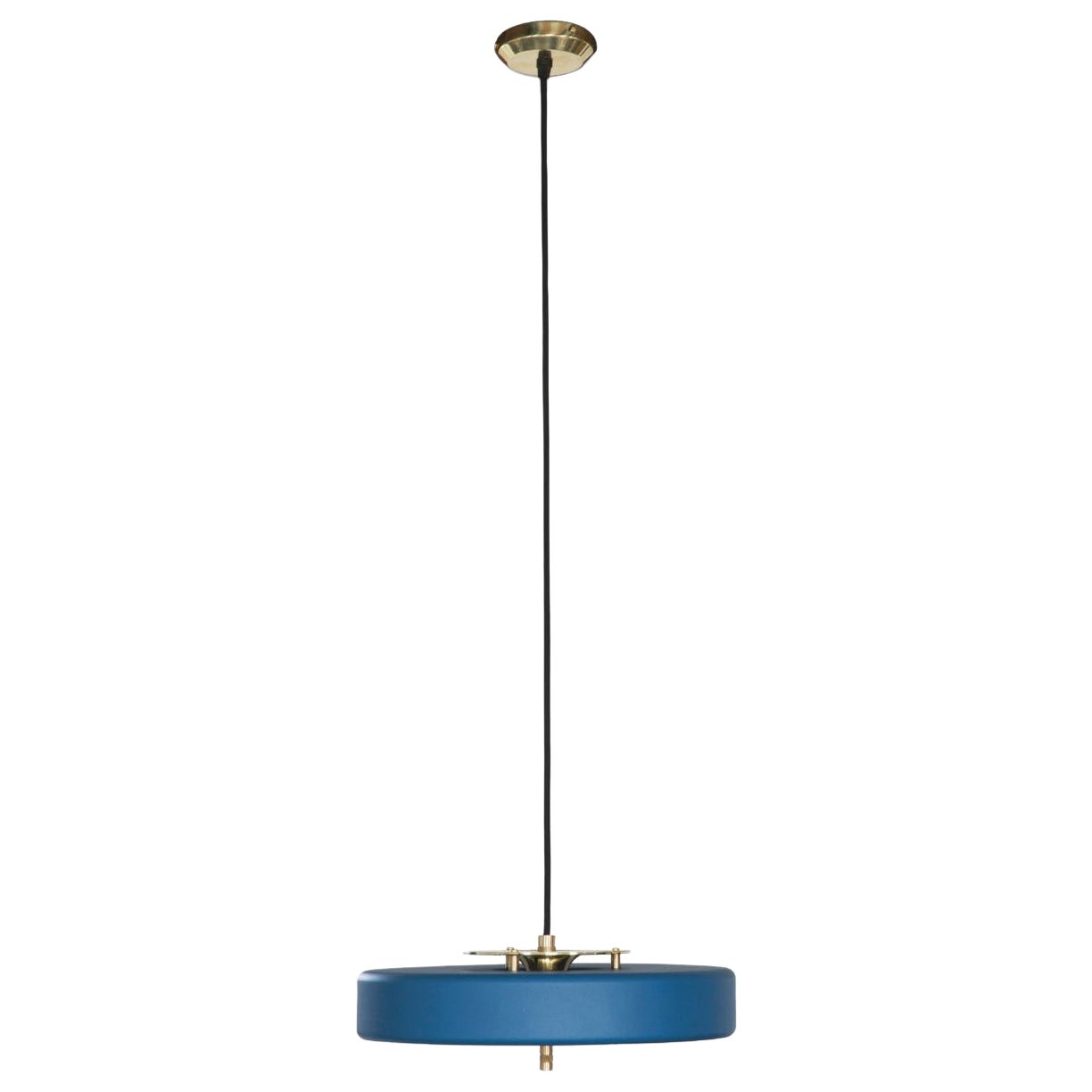 Revolve Pendant Light, Brushed Brass, Blue by Bert Frank
