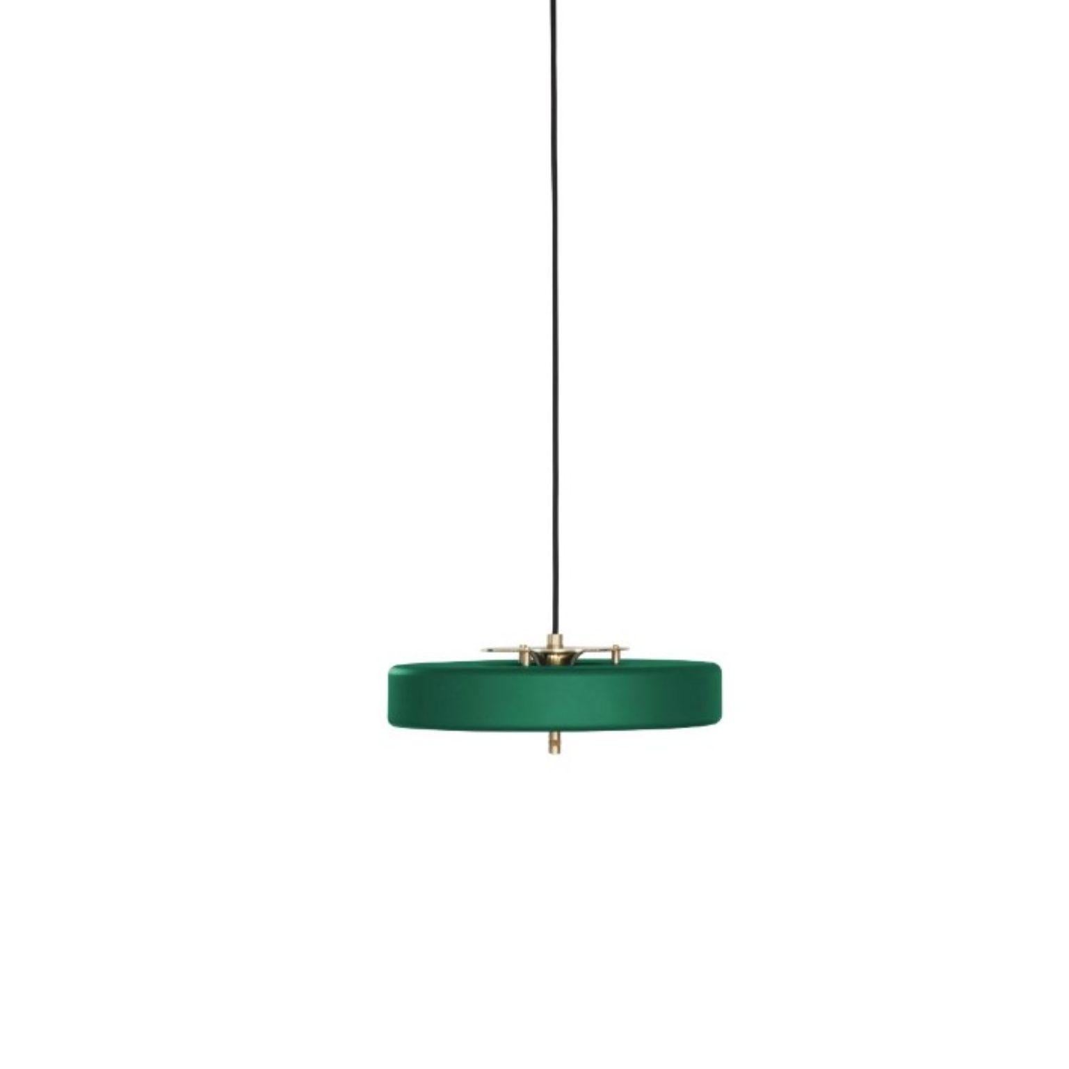 Modern Revolve Pendant Light, Brushed Brass, Green by Bert Frank For Sale