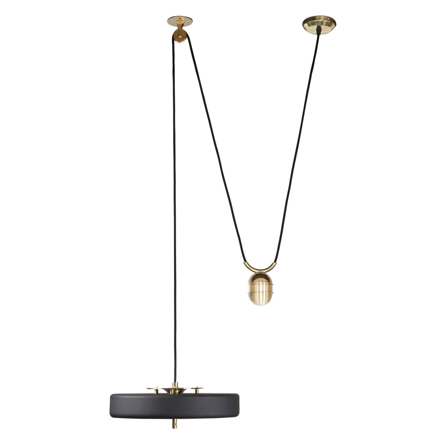 Revolve Pendant Light, Brushed Brass, Black by Bert Frank For Sale at