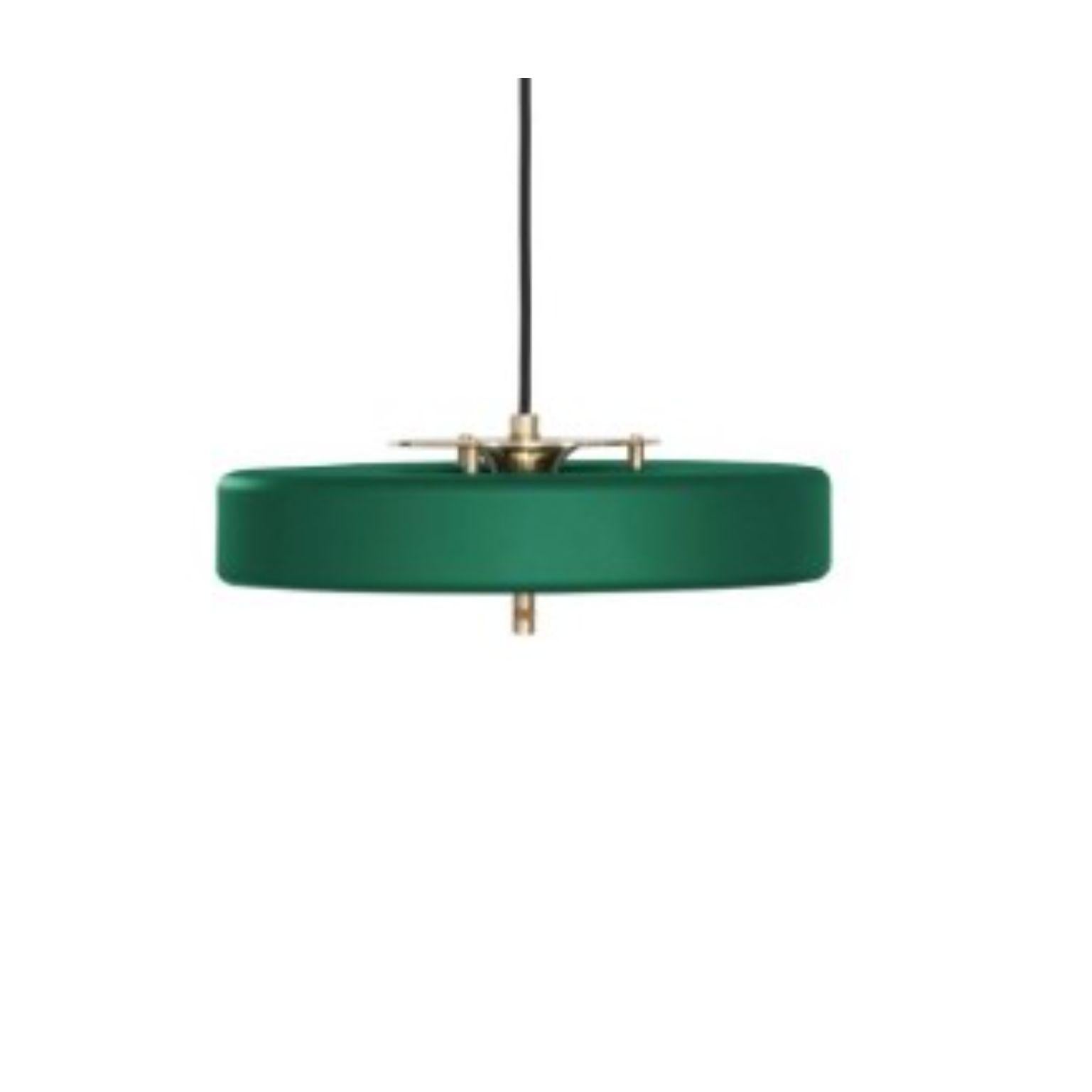 Contemporary Revolve Rise and Fall Pendant Light, Brushed Brass, Green by Bert Frank For Sale