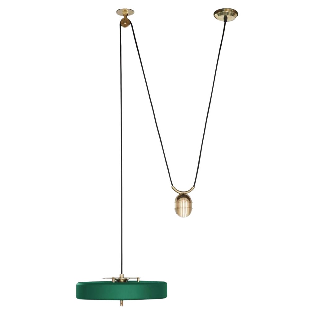 Revolve Rise and Fall Pendant Light, Brushed Brass, Green by Bert Frank For Sale