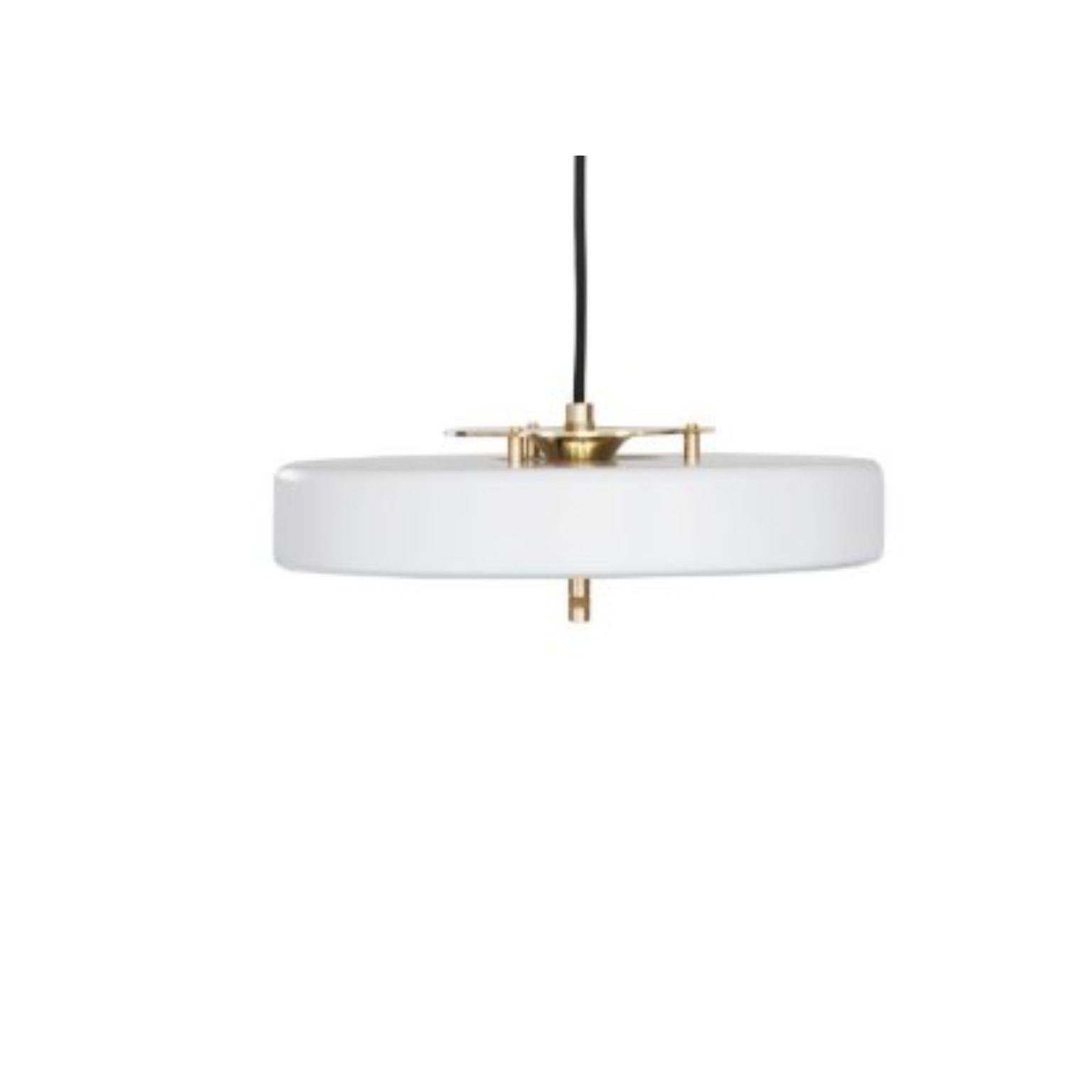 Contemporary Revolve Rise and Fall Pendant Light, Brushed Brass, White by Bert Frank For Sale