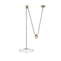 Revolve Rise and Fall Pendant Light, Polished Brass, White by Bert Frank