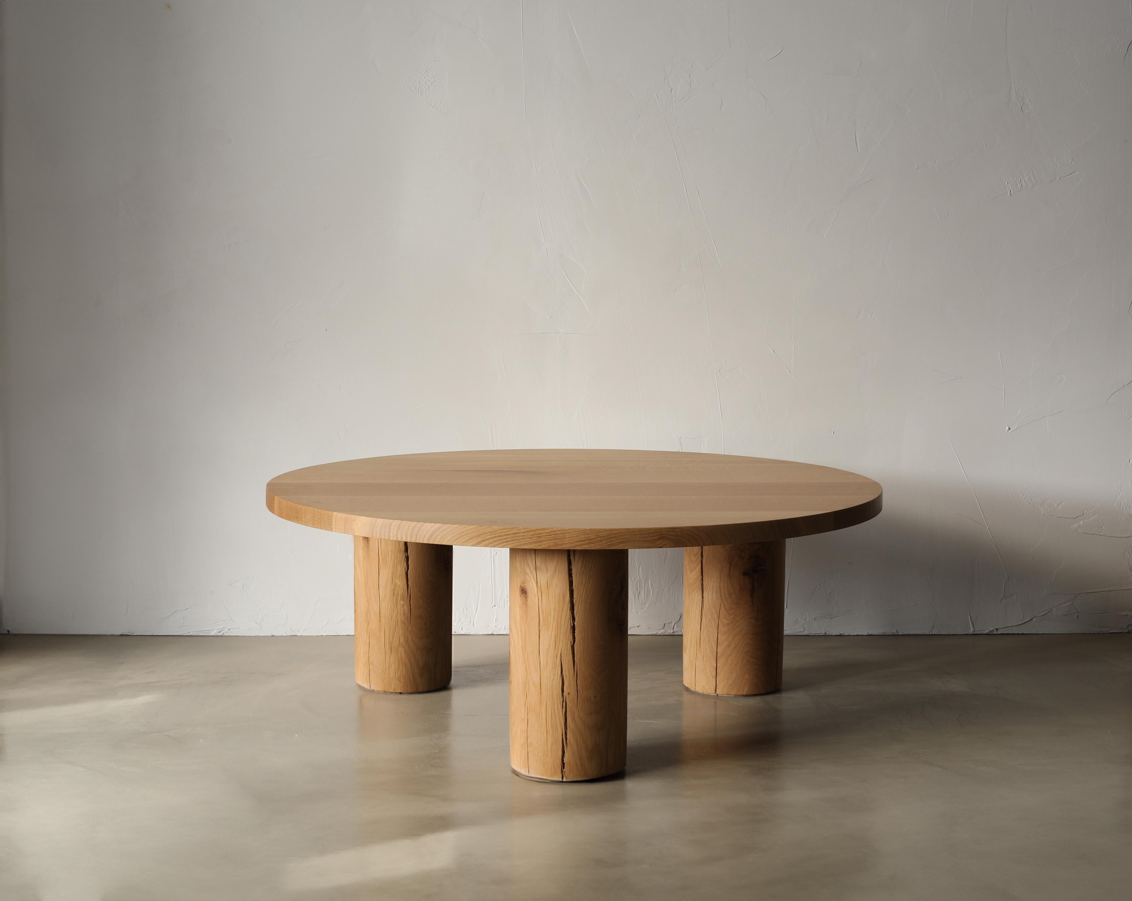 The round Revolve coffee table is 42” in diameter and 16” high. The default top is rift-sawn white oak and the bases are solid white oak. Materials, finishes, and sizes may be optioned out at additional cost.

The Revolve collection - Graphic forms