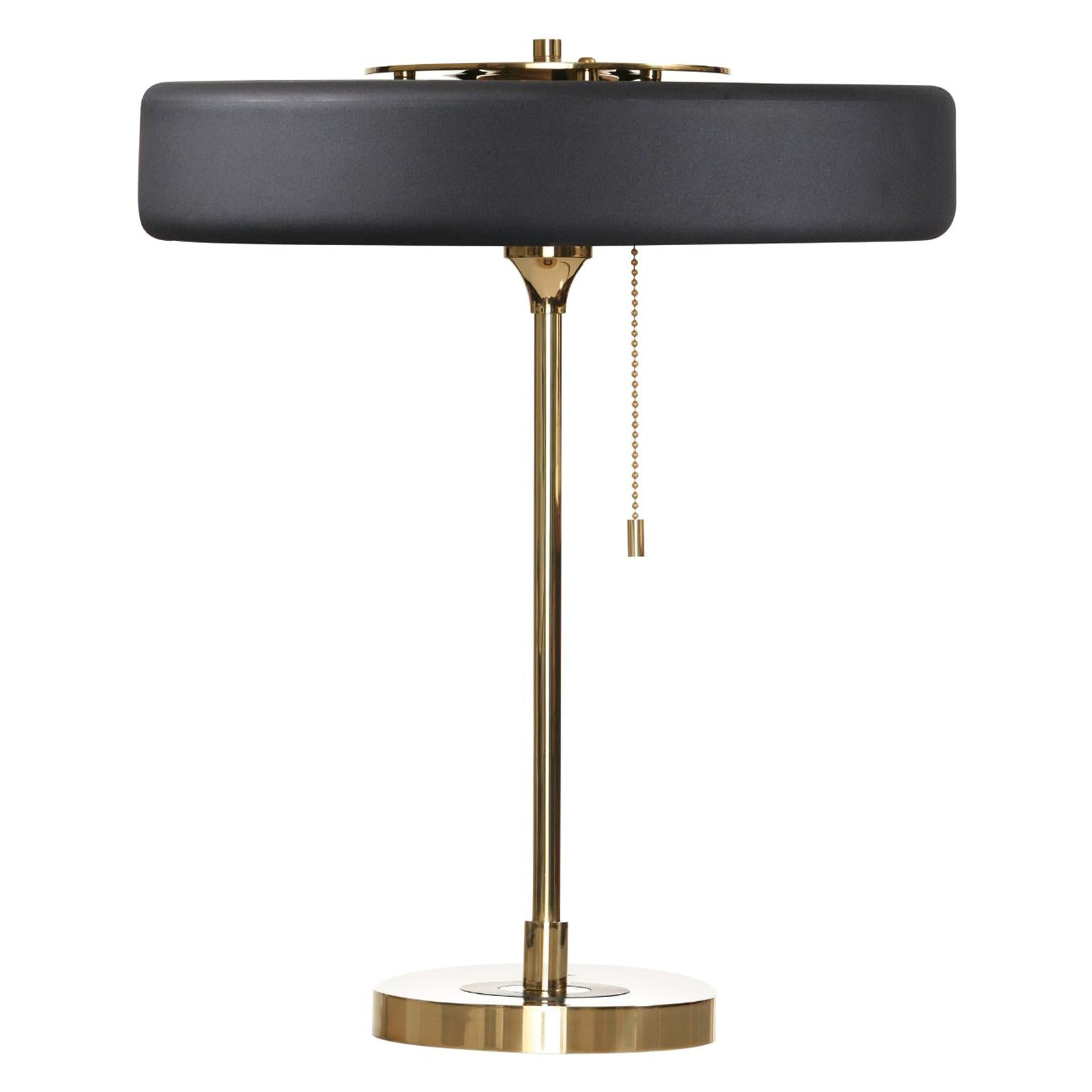 Revolve Table Lamp, Brushed Brass, Black by Bert Frank