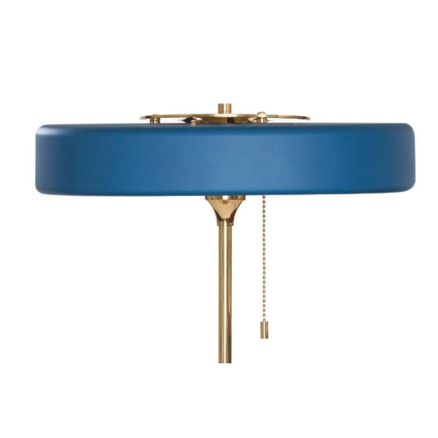 Modern Revolve Table Lamp, Brushed Brass, Blue by Bert Frank For Sale