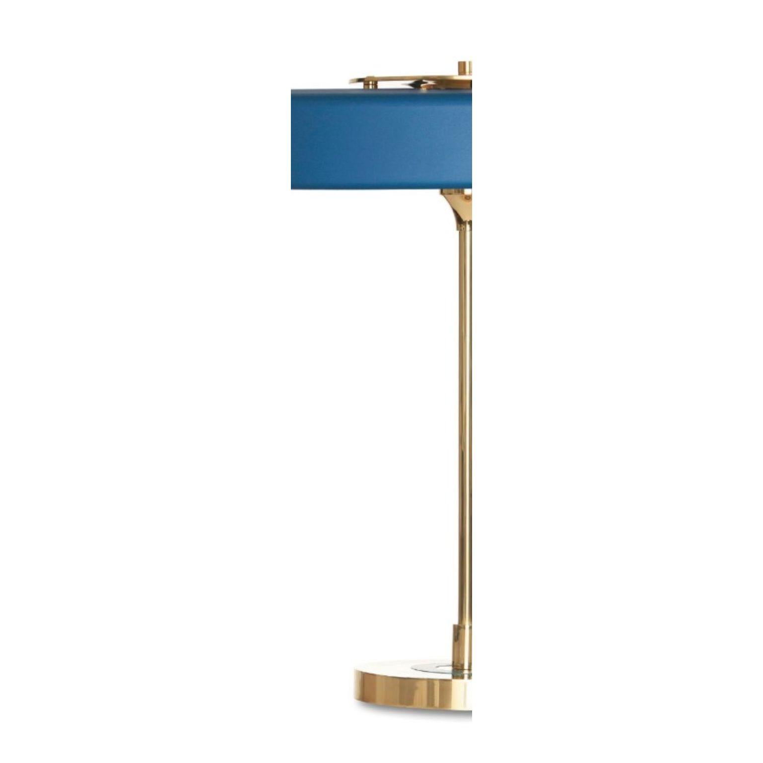 British Revolve Table Lamp, Brushed Brass, Blue by Bert Frank For Sale