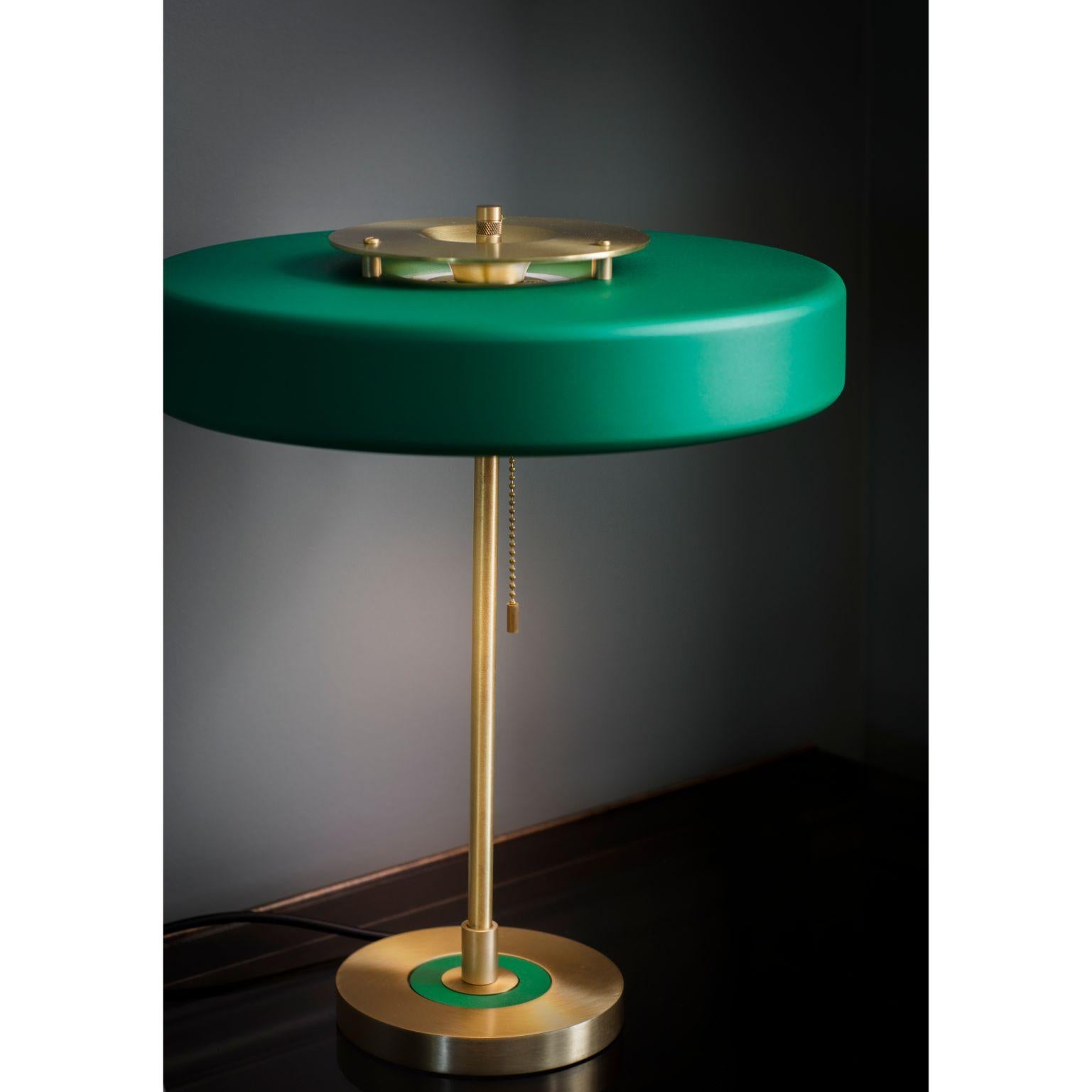 Modern Revolve Table Lamp, Brushed Brass, Green by Bert Frank