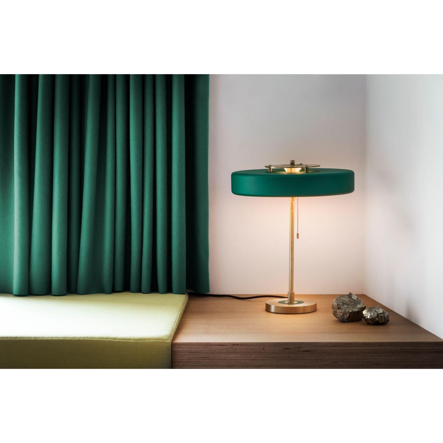British Revolve Table Lamp, Brushed Brass, Green by Bert Frank
