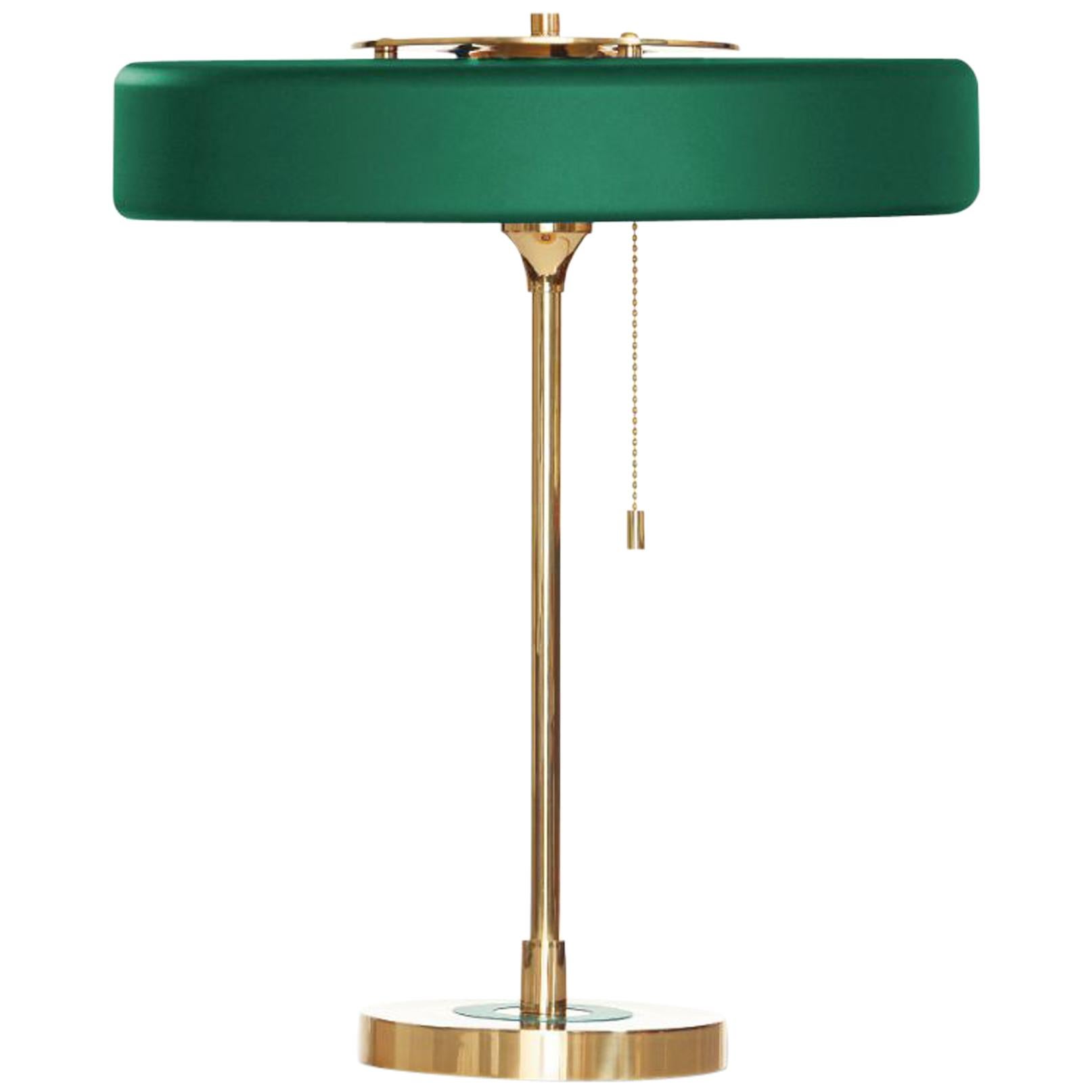Revolve Table Lamp, Brushed Brass, Green by Bert Frank