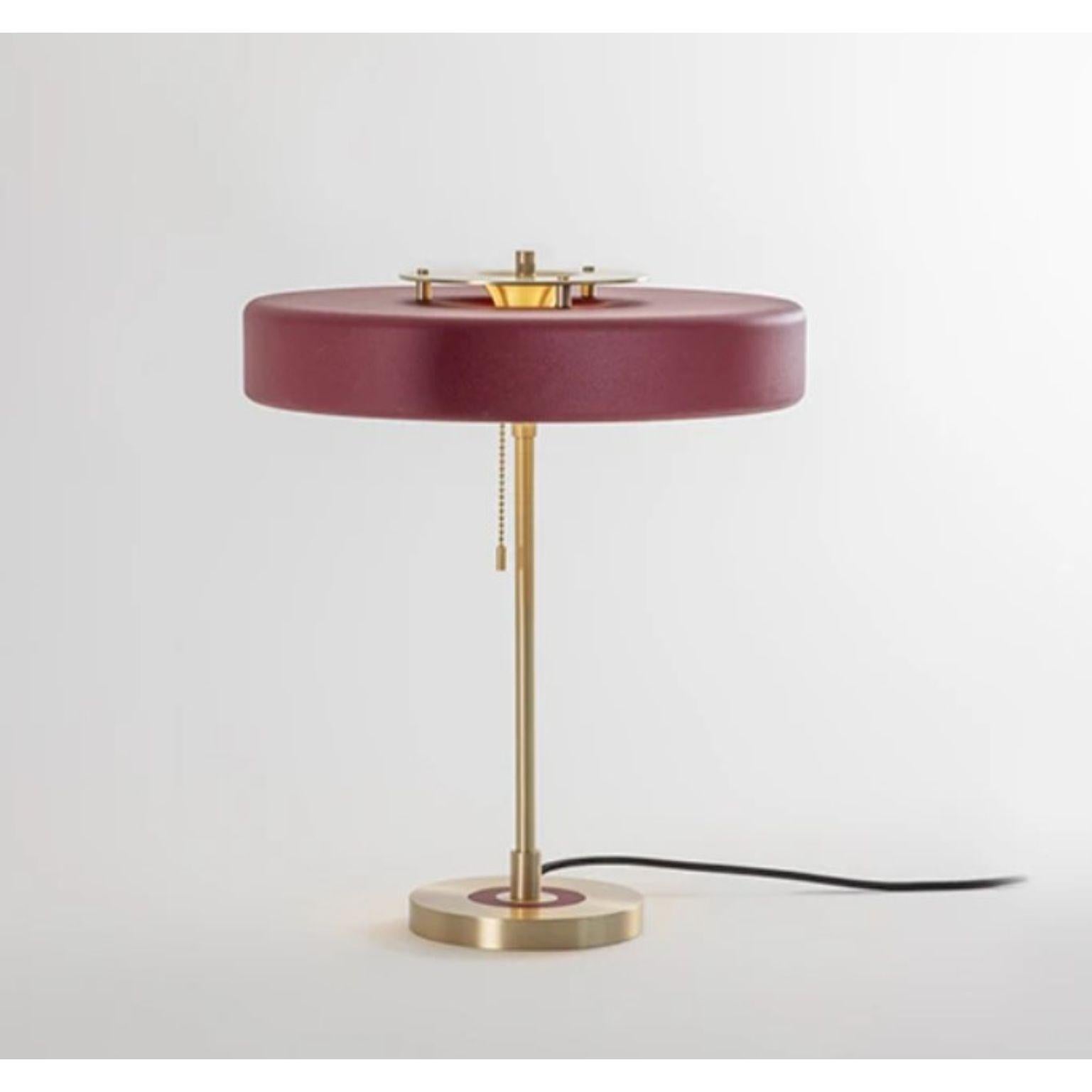British Revolve Table Lamp, Brushed Brass, Oxblood by Bert Frank