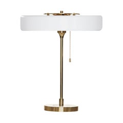 Revolve-Tischlampe, gebürstetes Messing, weiß von Bert Frank