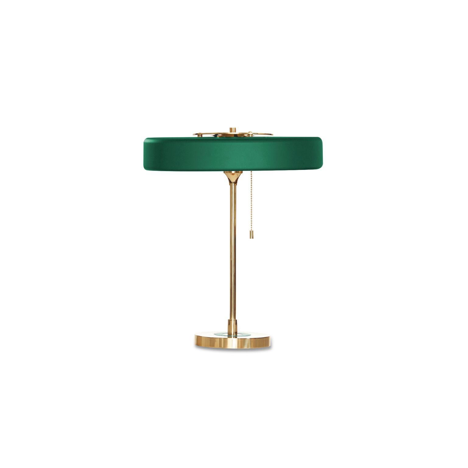 Revolve table lamp - Polished brass - Green by Bert Frank
Dimensions: 42 x 35 x 15 cm
Materials: Brass, steel

Also Available in brushed brass

When Adam Yeats and Robbie Llewellyn founded Bert Frank in 2013 it was a meeting of minds and the start