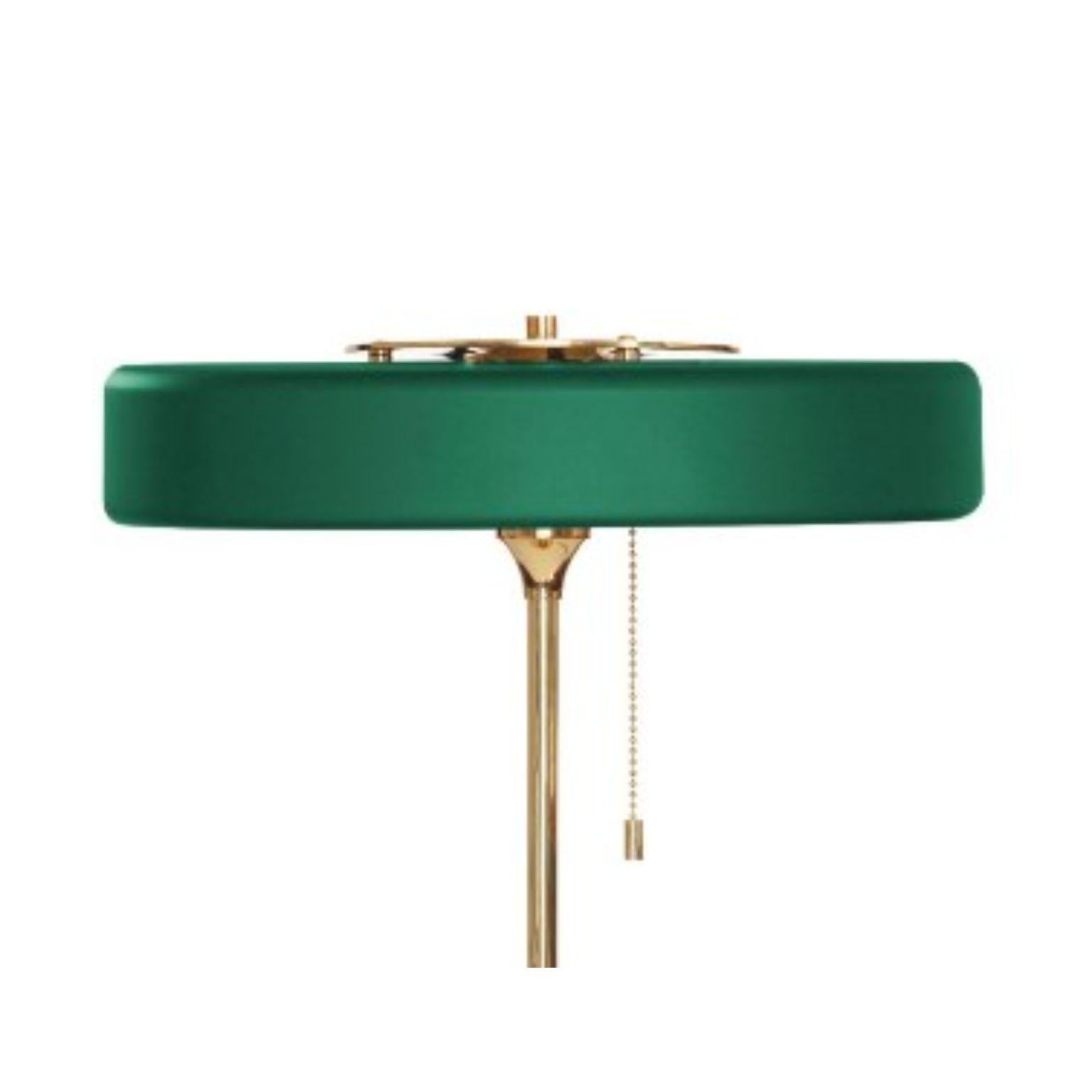 Contemporary Revolve Table Lamp, Polished Brass, Green by Bert Frank For Sale